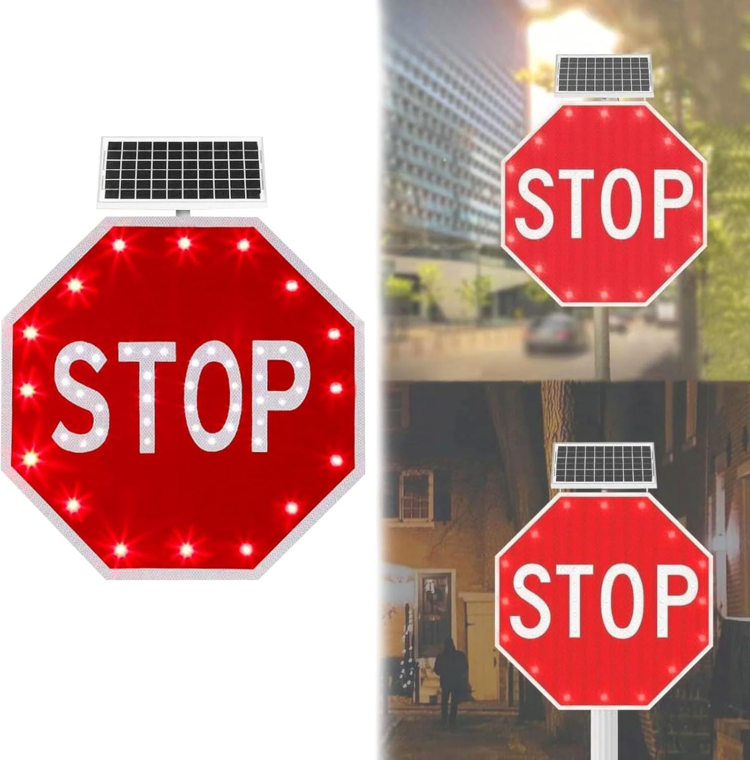 Stop Sign 24" Rust Free Aluminum, Street Slow Warning Reflective Signs Traffic Safety Warning Signal, 3M Reflective Sheeting, IP65 Waterproof