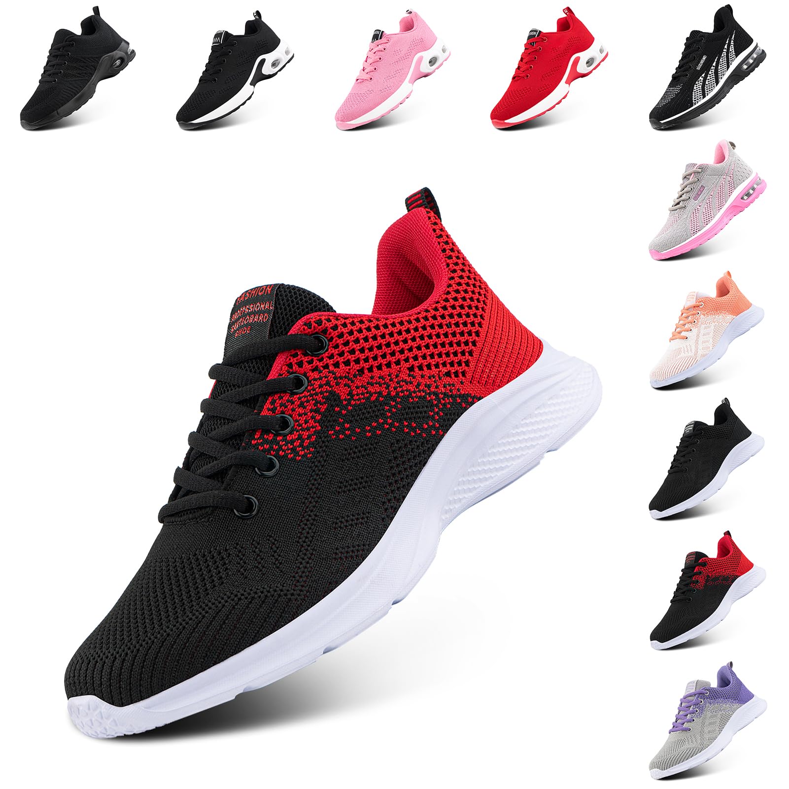 Hitmars Laufschuhe Damen Sportschuhe Luftpolster Atmungsaktiv Turnschuhe rutschfeste Leichtgewichts Straßenlaufschuhe Sneaker Joggingschuhe Fitness Walkingschuhe Schuhe Rot EU 40