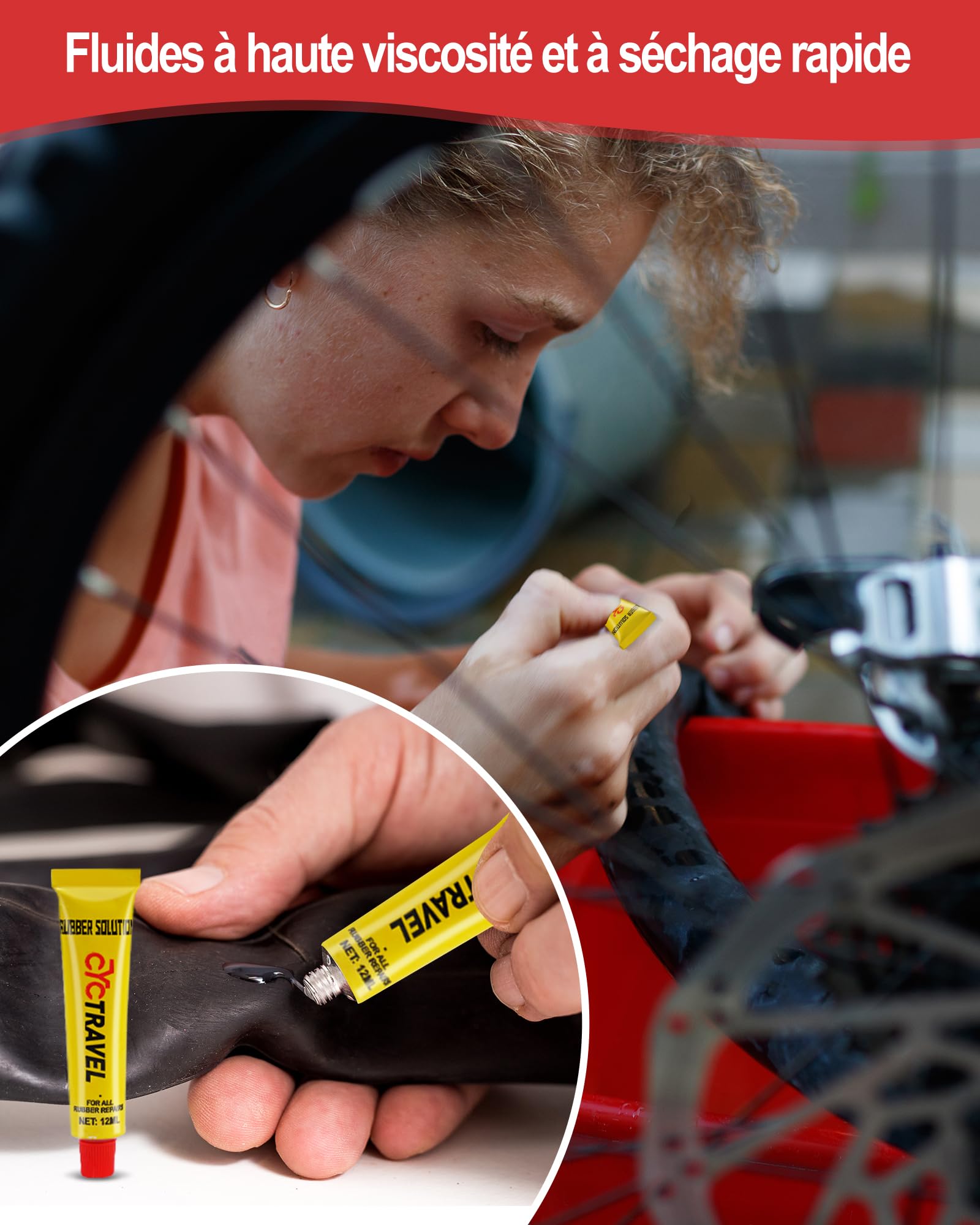 Cyctravel Kit Reparation Velo, Haute Performance Rustine Velo, Kit Crevaison Velo Comprend 20 Rustines Pour Pneus De Vélo, 2 Pieds-De-Biche, Convient Aux VTT, Vélos De Route, Motos