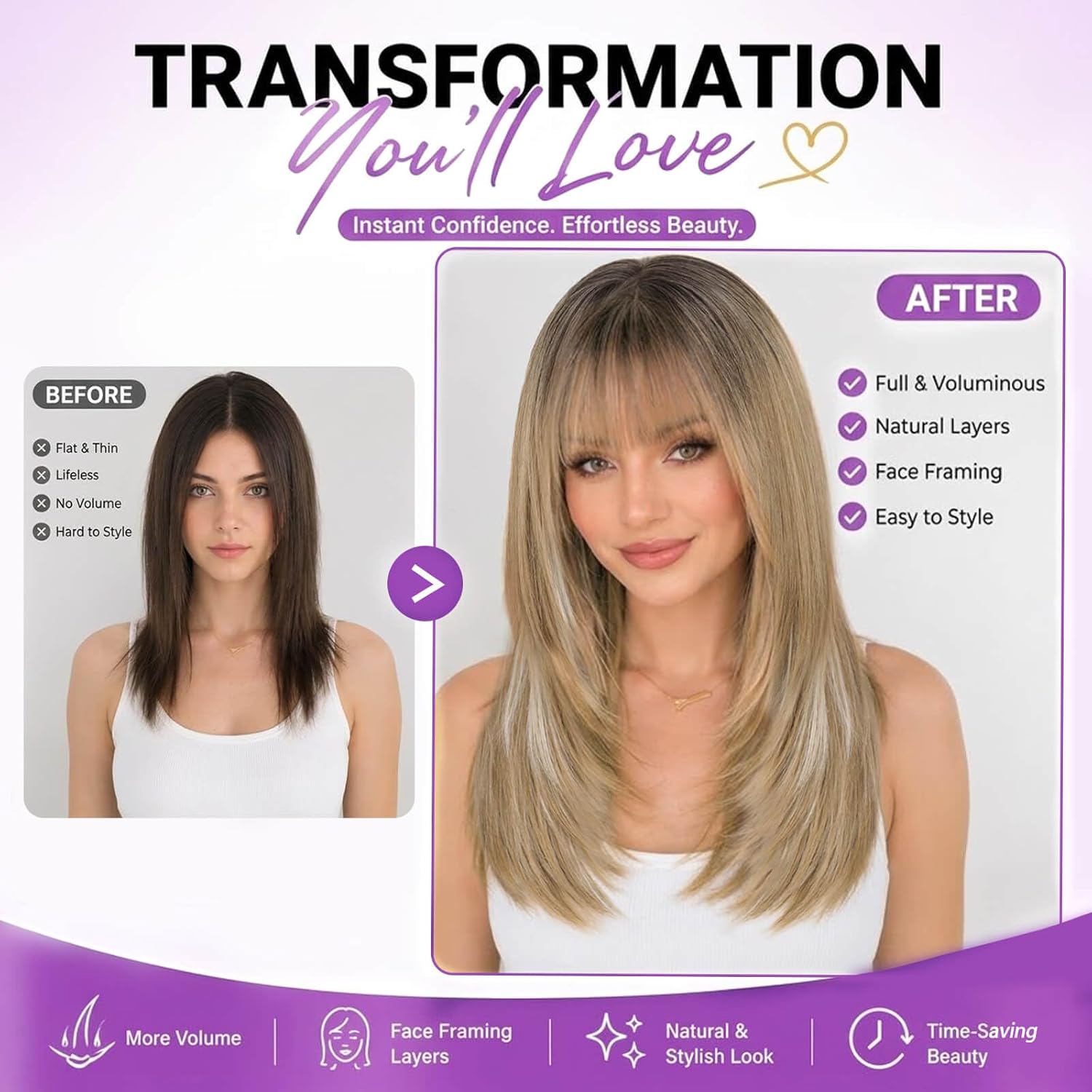 Eawwii Beginner-Friendly Wig with Bangs for Women Ash Blonde Mix Platinum Highlights Straight Face-Framing Layers Hairstyle 4x4 Realistic Scalp Glueless Synthetic Wigs Medium Length for Everyday Use