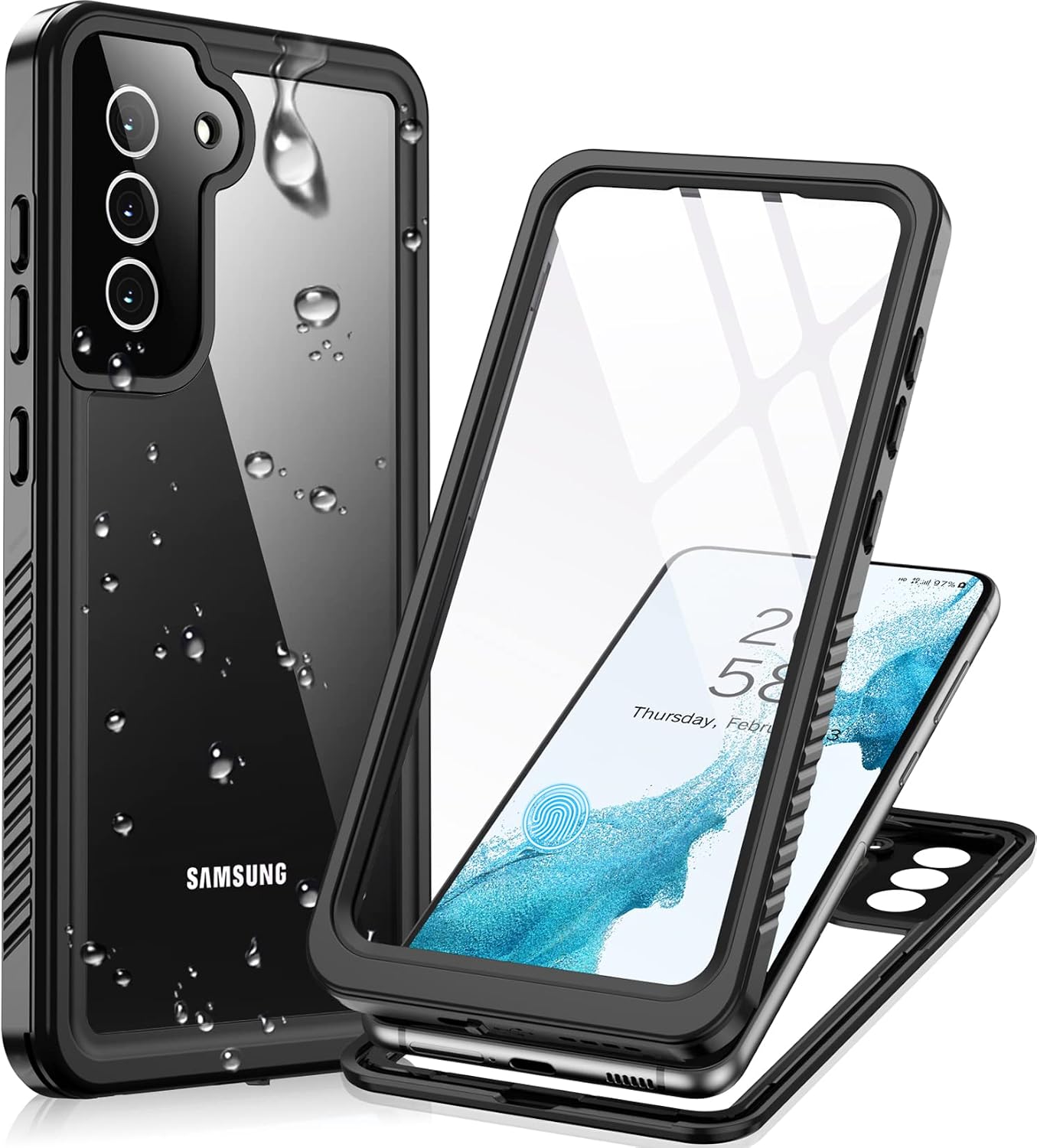 Temdan Samsung Galaxy S22+ Plus Waterproof Case, Built-in Screen Protector, Shockproof IP68, 6.6" 5G - Black