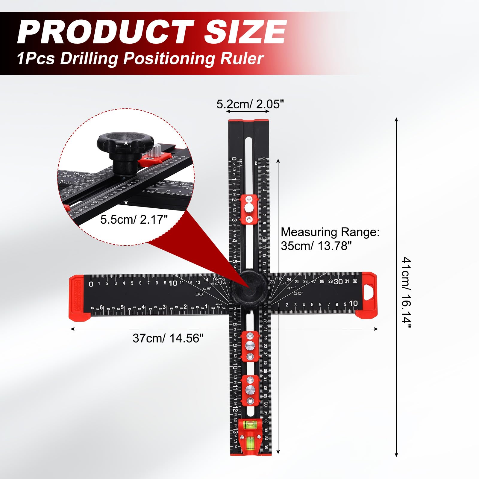 QUARKZMAN Righello Di Posizionamento Per Foratura 35 Cm / 13.78" Regolabile Multifunzionale In Lega Di Alluminio Squadra A T Guida Per Foratura Per Falegnameria Hardware
