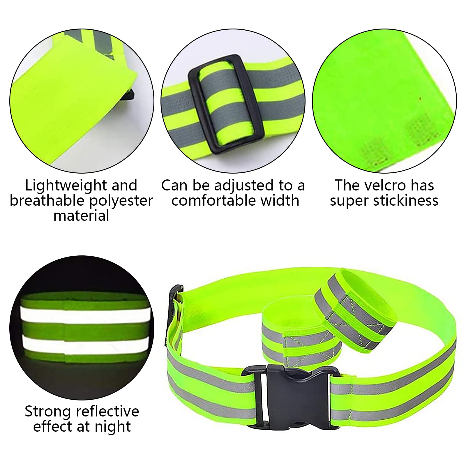 Bande Reflechissante 6 Pièces, Vert Brassard Réfléchissant Brassard De Sécurité, Serre Pantalon Velo,Brassard Enfant Adultes, - Sport