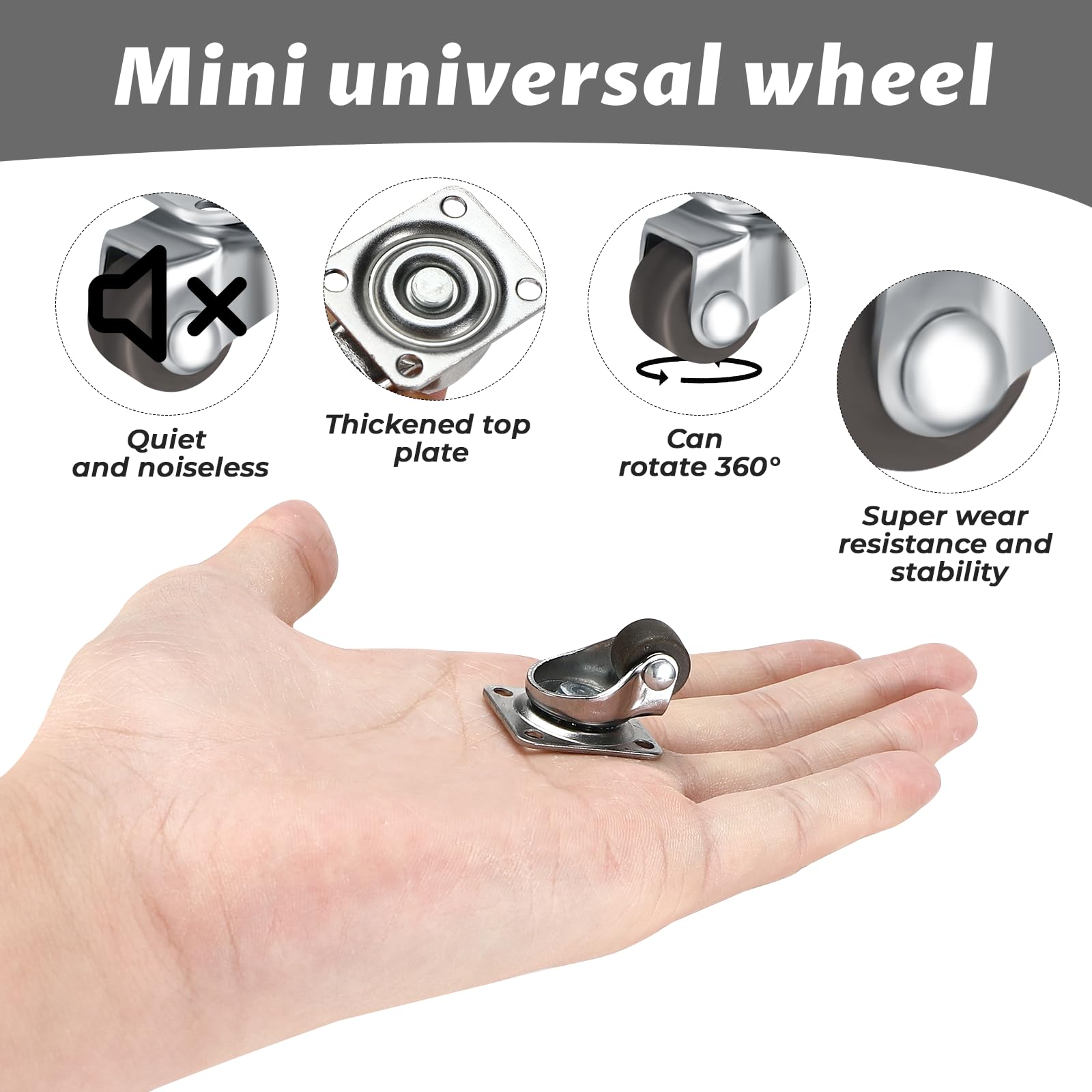 MIni Meubelwielen, 12 stuks, klein, 23 mm, zwenkwielen voor