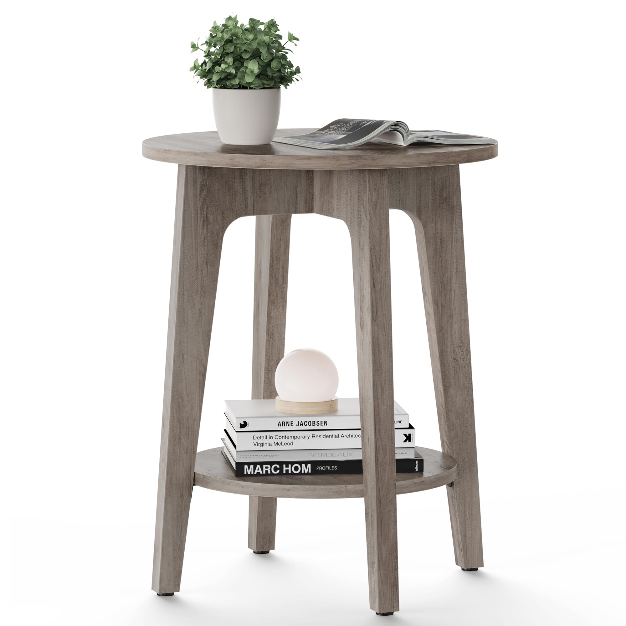 VASAGLE MAEZO Collection - Side Table, 2-Tier Small Round End Table, Nightstand with Tapered Legs, Curved Transitions, for Small Spaces, Living Room, Bedroom, Heather Greige ULET283T02
