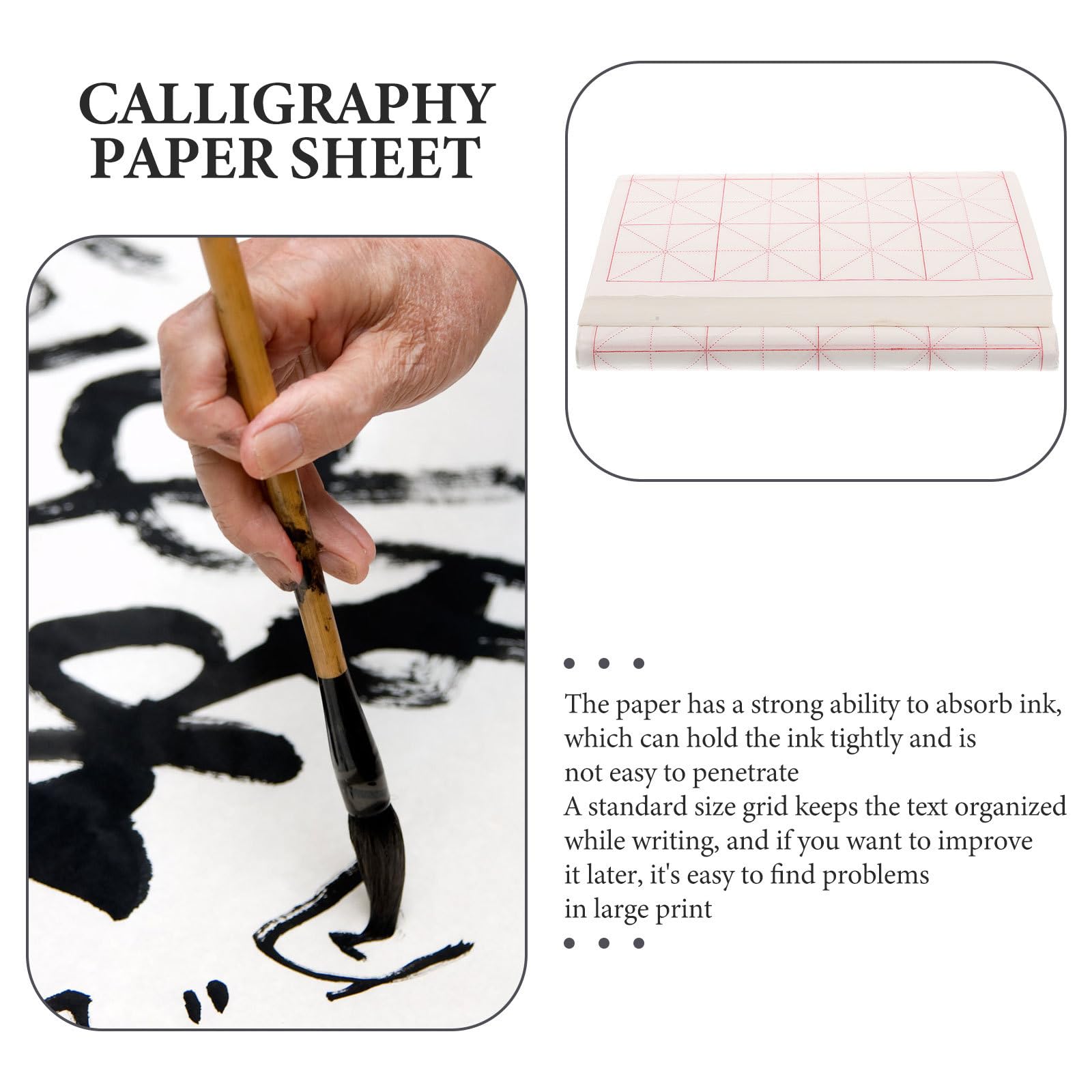 MUELODSIC Papel de Arroz Profesional para Caligrafía Rejilla en Forma de Cruz, Tamaño 7.5x32 Cm, 100 Hojas Semicuradas para Escribir y Pintar, Adecuado para Práctica Artística y Escritura