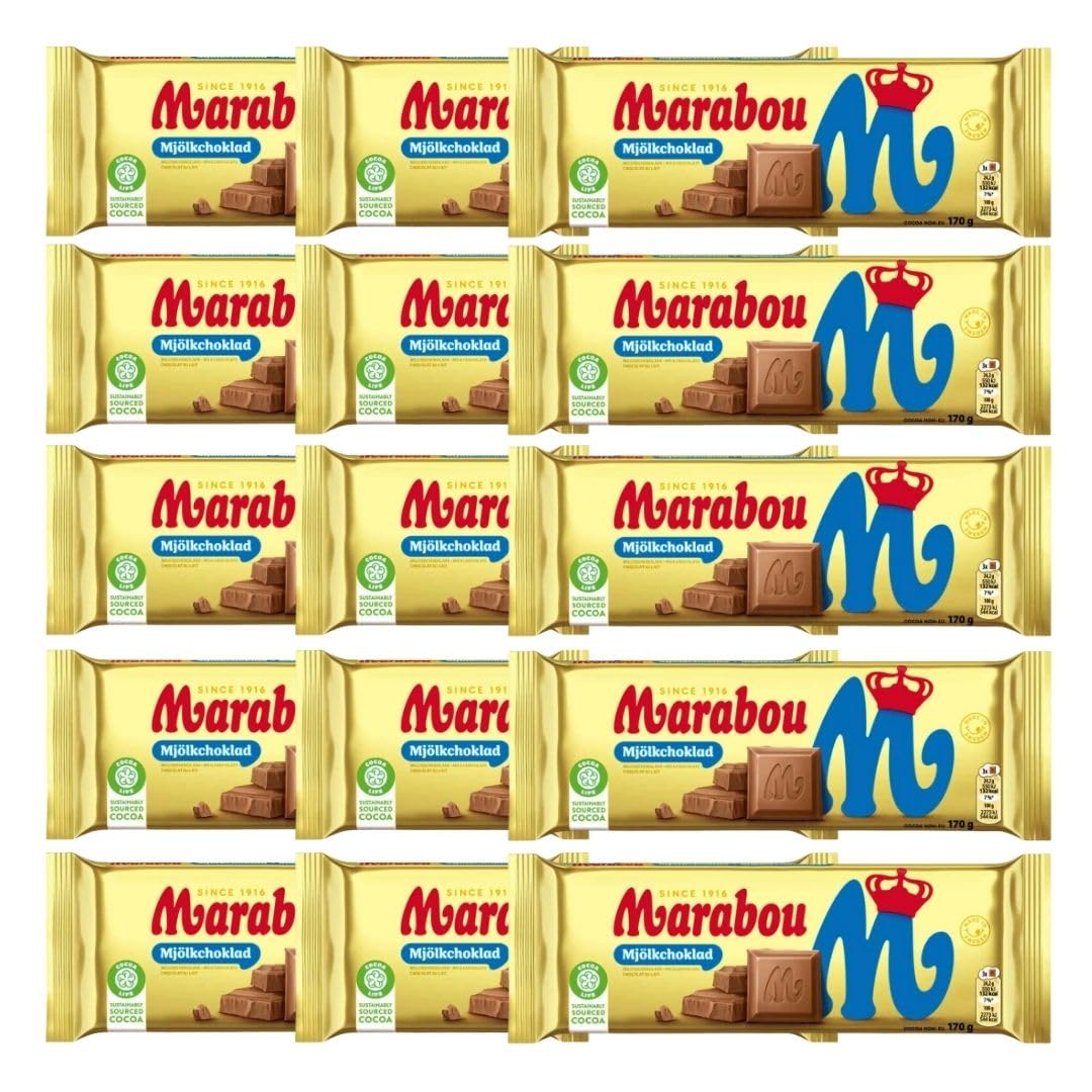 Marabou Mjölk 15×170 g (2,55 kg) | Schwedische Milchschokolade | Vorratspack Tafelschokolade | Cremig & zart | Ideal für Party, Büro, Candy-Bar & Geschenke