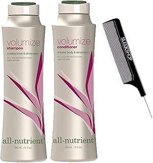 All-Nutrient VOLUMIZE Shampoo & Conditioner DUO SET, For Added Hair Volume & Dimension (w/Sleek Comb) UV+ Color Protection, 100% Vegan (12 oz + 12 oz DUO KIT)
