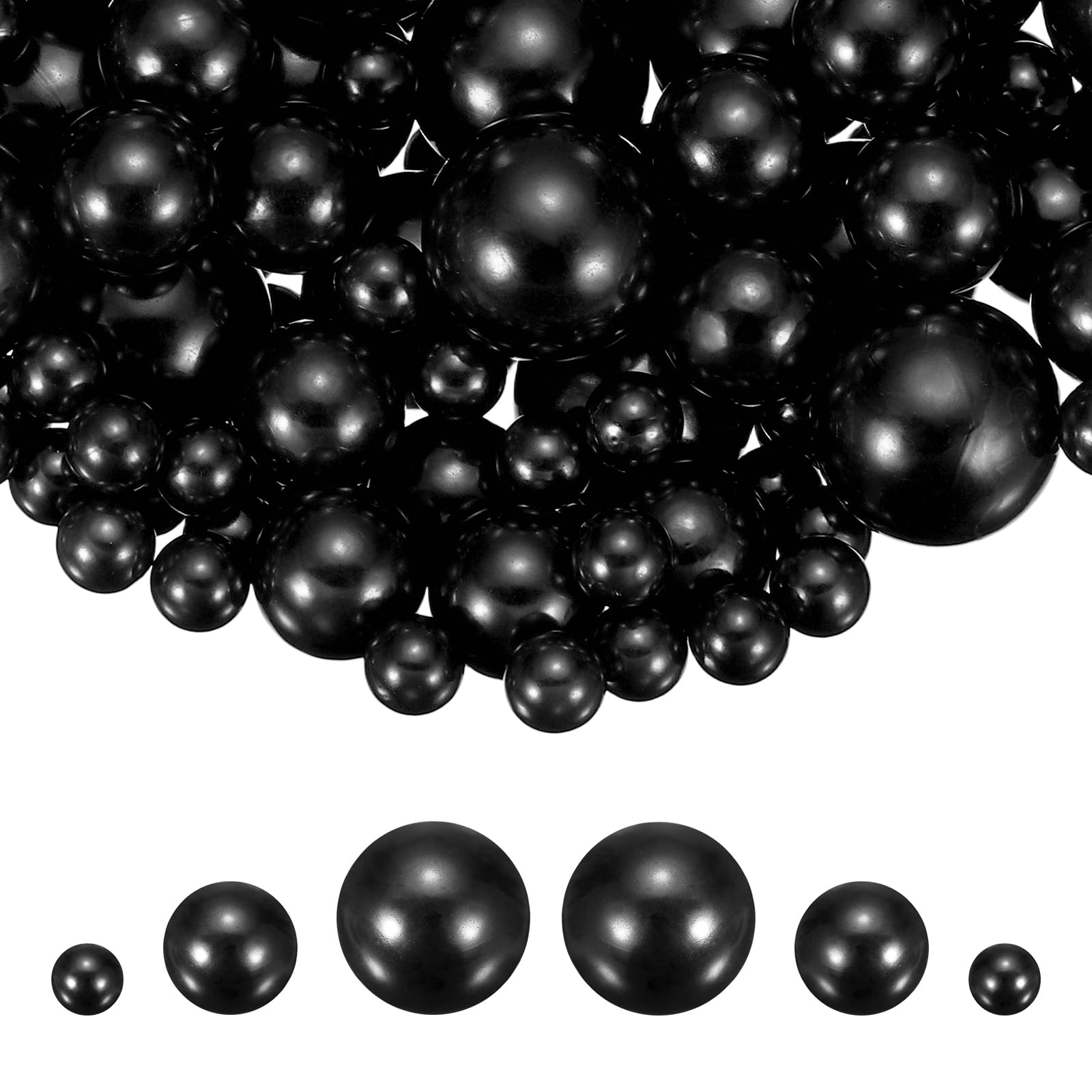sourcing map 300Pcs Faux Pearl for Crafting, 8/14/20mm No Hole ABS Round Pearls for Vase Fillers Jewelry Making Vase Filler Cosmetic Boxes Home Decor DIY Parts Table Scatter, Black