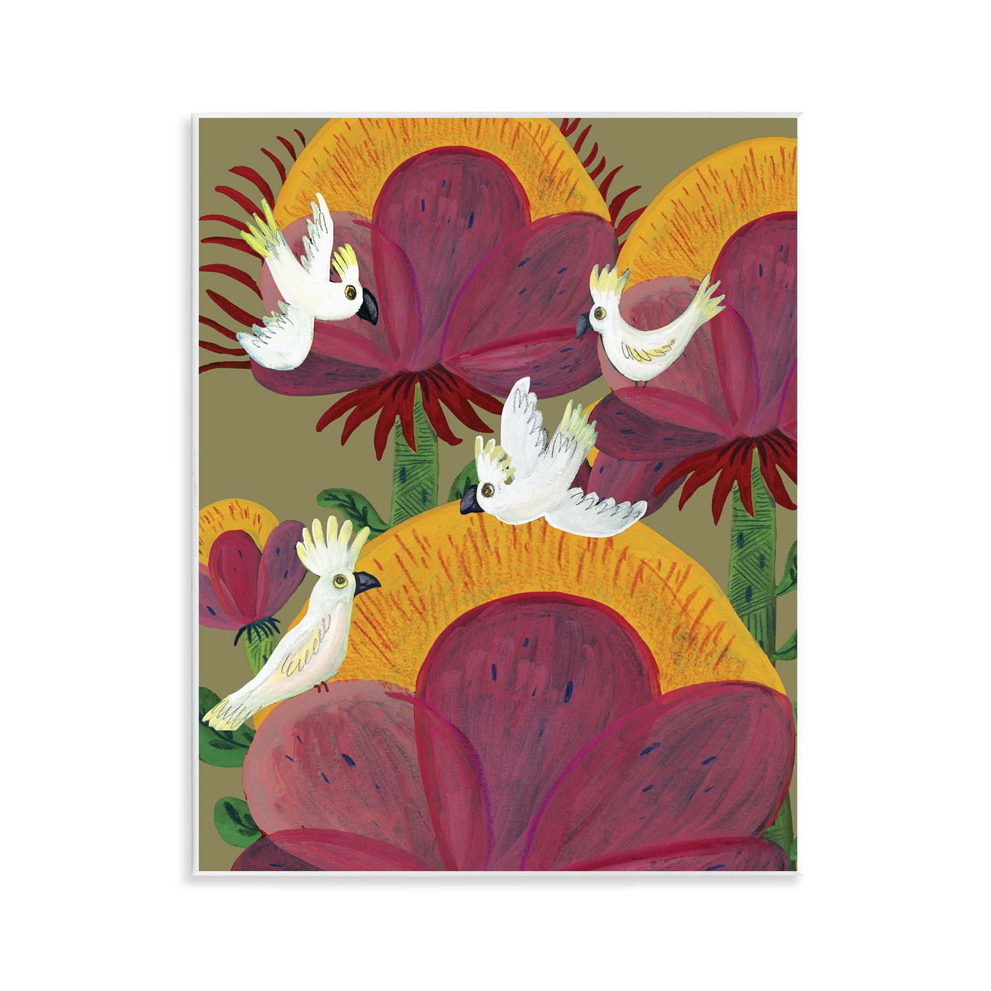 Stupell Industries 'Tropical Cockatoos & Plants', Wall Plaque Art, 11 x 14 Inches, Easy to Hang and Sturdy, Made in USA, by Kay Widdowson