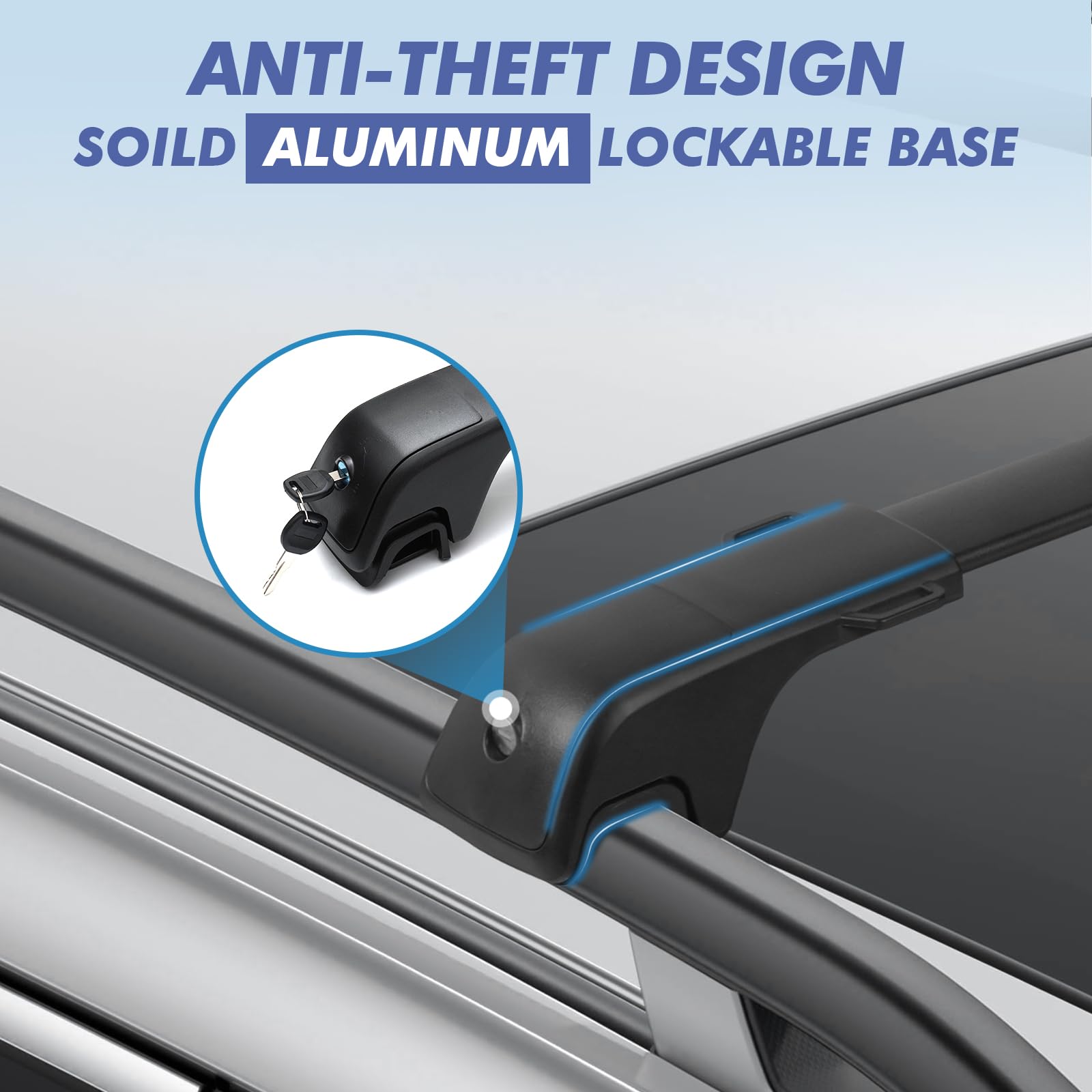 300LBS Lockable Roof Rack Cross Bars Compatible with 4Runner 2025 2026, Anti-Theft Design Heavy Duty Matte Aluminum Roof Rail Crossbars with Raised Side Rails, Rooftop Cargo Carrier Luggage — view 3