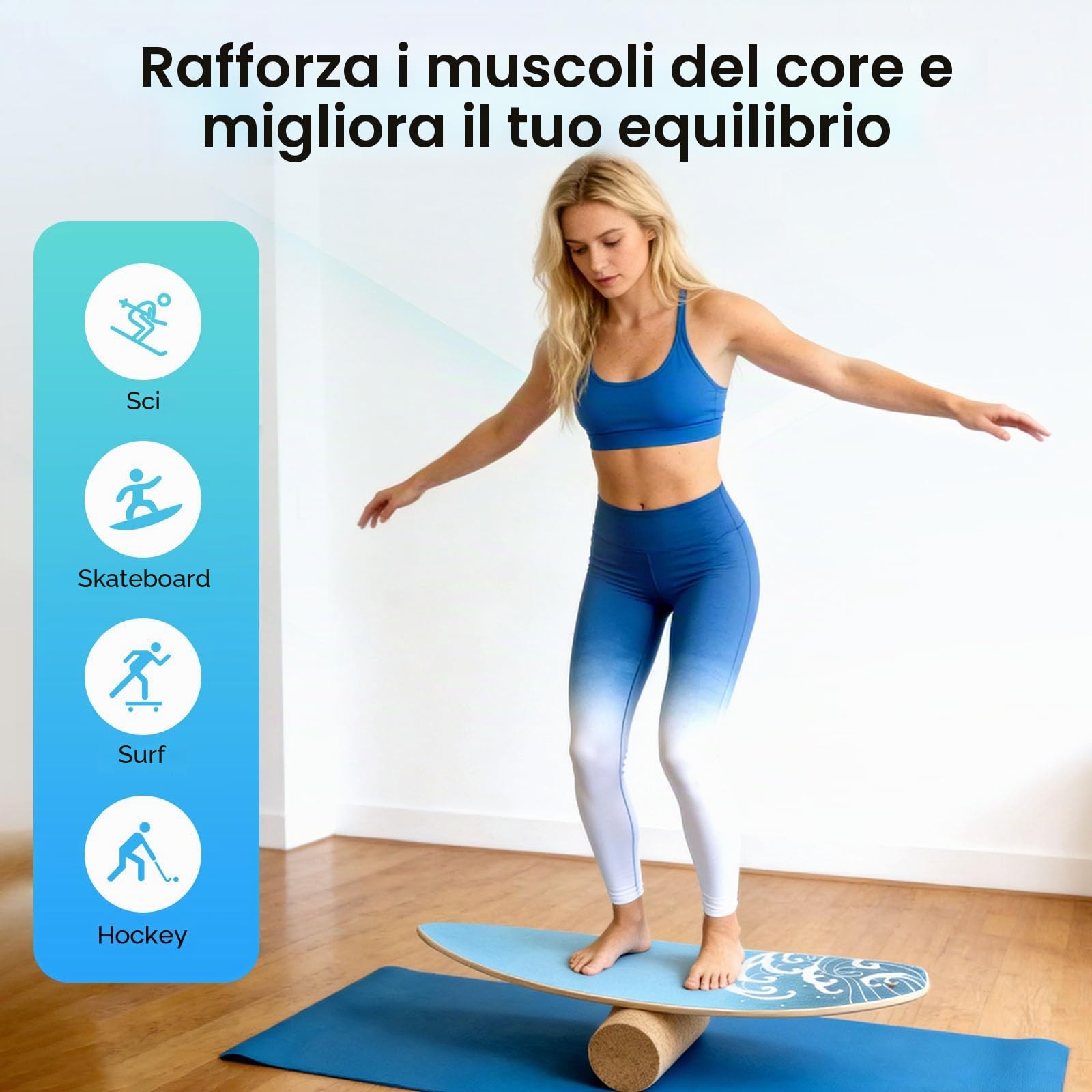 Tavola Di Equilibrio 3 In 1 Per Adulti,Con Rullo E Sfera Di Sughero,Superficie Antiscivolo E Silenziosa,Balance Board Ideale Per Surfisti E Snowboarder,Portata Massima 200 Kg