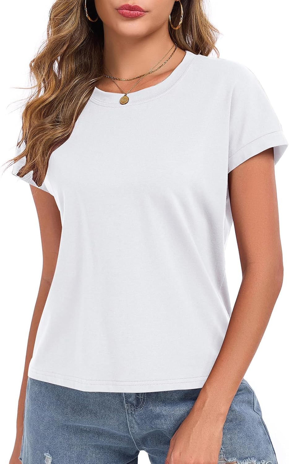 Womens Cap Sleeve Tops T Shirts Boxy Cropped Tee Loose Fit Cotton Crewneck Short Sleeves Casual Summer Fashion Blouse - Image 2