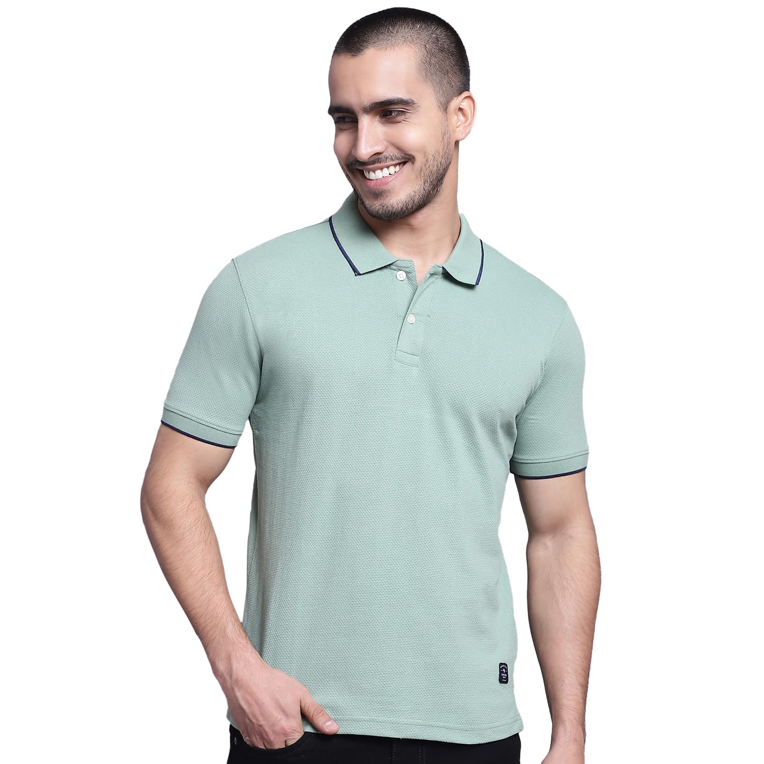 Men Cotton Polo Neck Half Sleeve Self Design T-Shirt (P_MTSH00268)-image-1