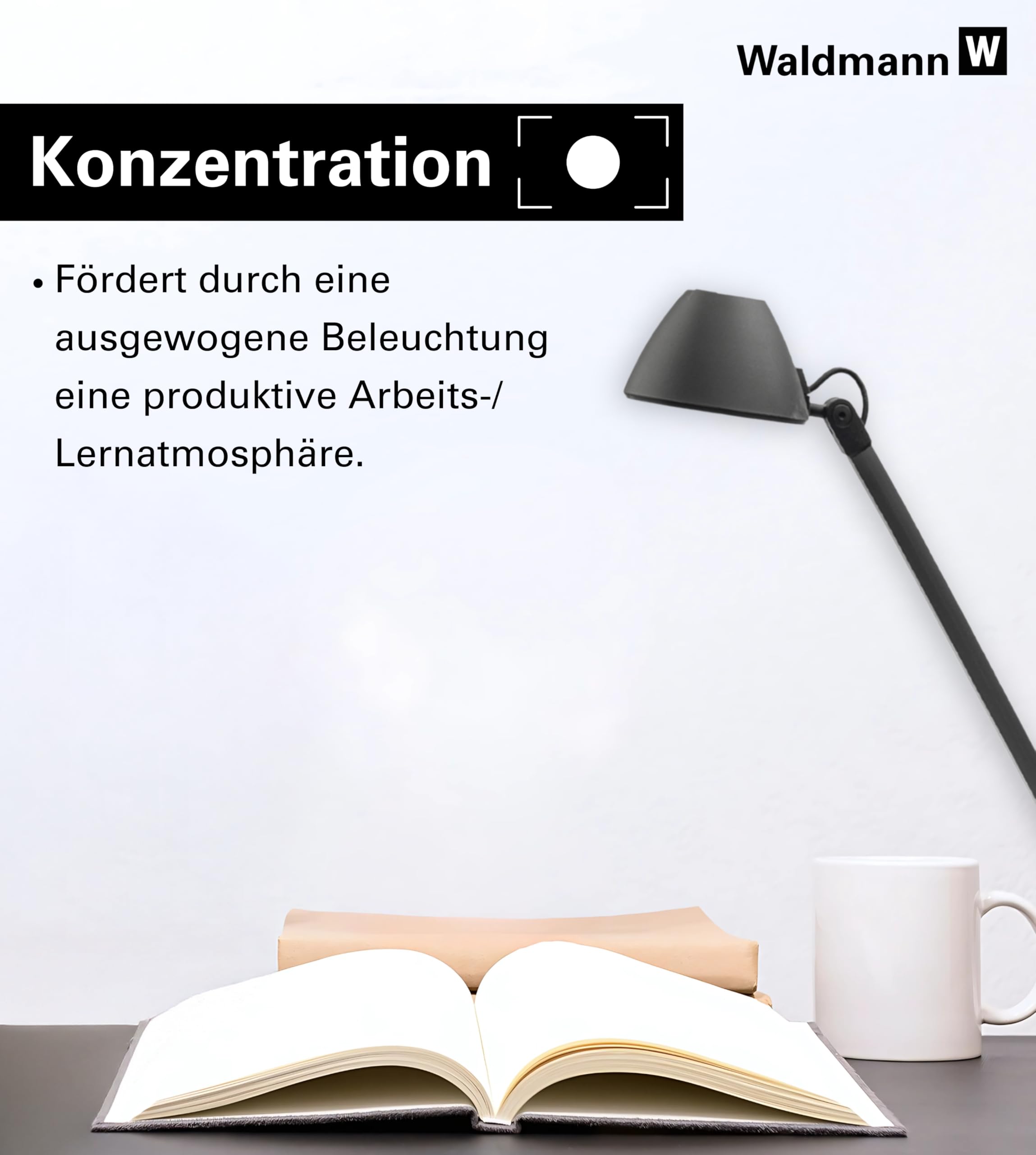 Waldmann Schreibtischlampe | LUCIO HOME | LED Tischlampe in Profi-Qualität für Homeoffice, Büro, Schreibtisch & Lernen | 4000 K (LUCIO)