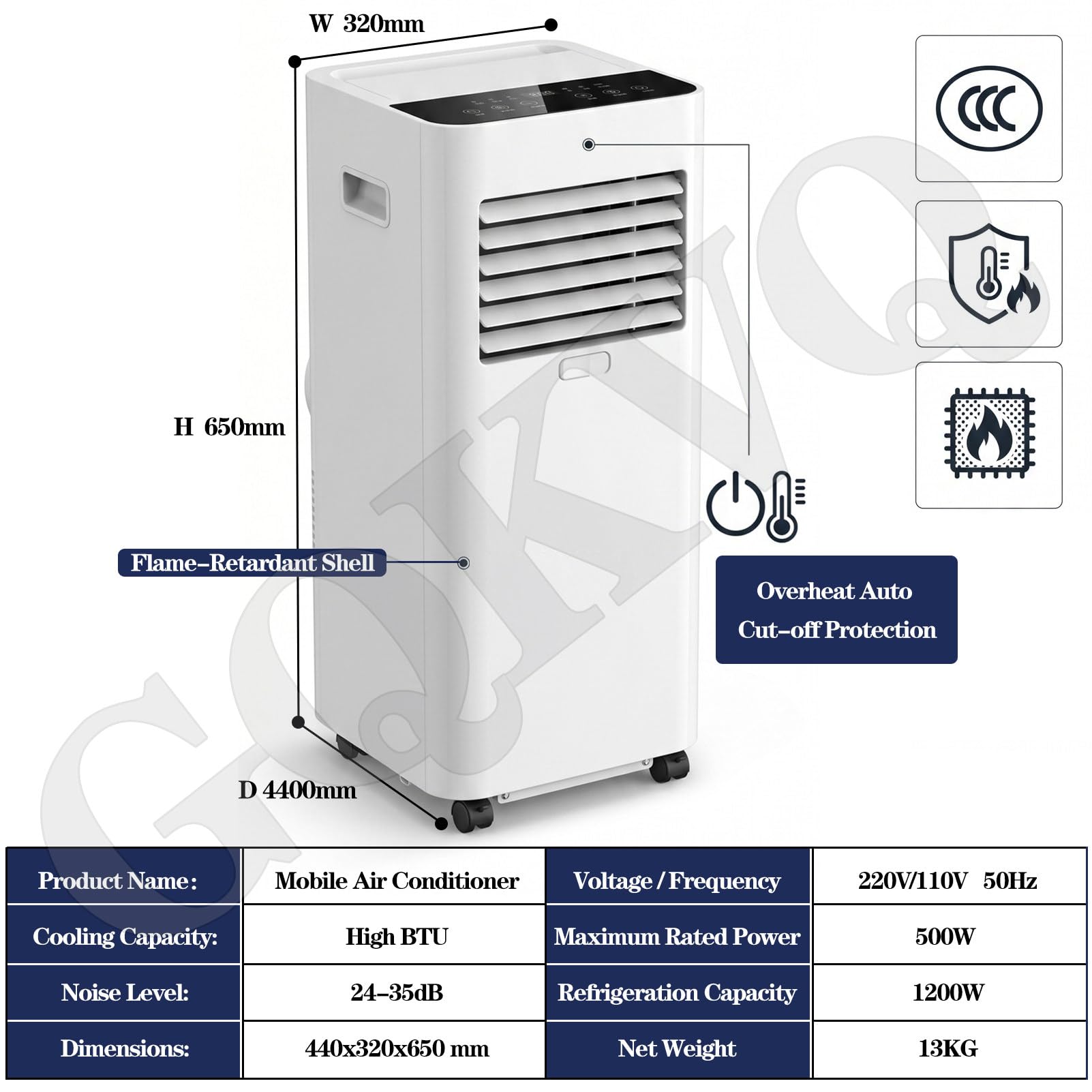 Condizionatore portatile, potente unità CA 7000 BTU | Unità AC a pavimento; | Raffredda fino a 240 piedi quadrati; Condizionatore d'aria portatile per soggiorno, sala e-sport