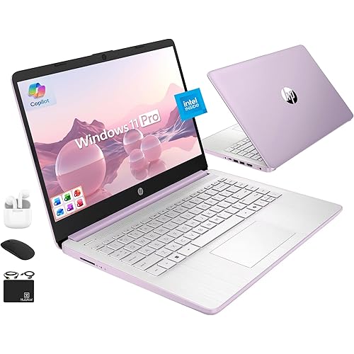 HP Ultrabook 14 Laptop Computer Business Study & Home 2025, Lifetime MS Office + Windows 11 Pro, Quad-Core Intel CPU, 16GB RAM & 628GB Storage (128GB UFS+500GB Ext), WiFi 6, HubxcelAccessory, Lavender