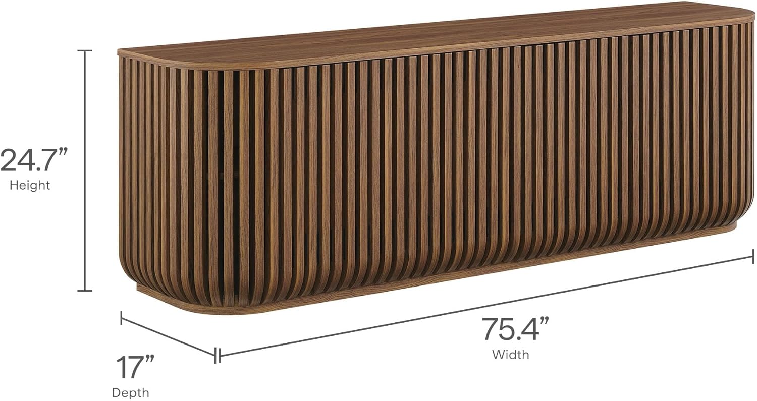 Modway Fortitude Sideboard with dimensions labeled: 75.4 inches width, 17 inches depth, 24.7 inches height.