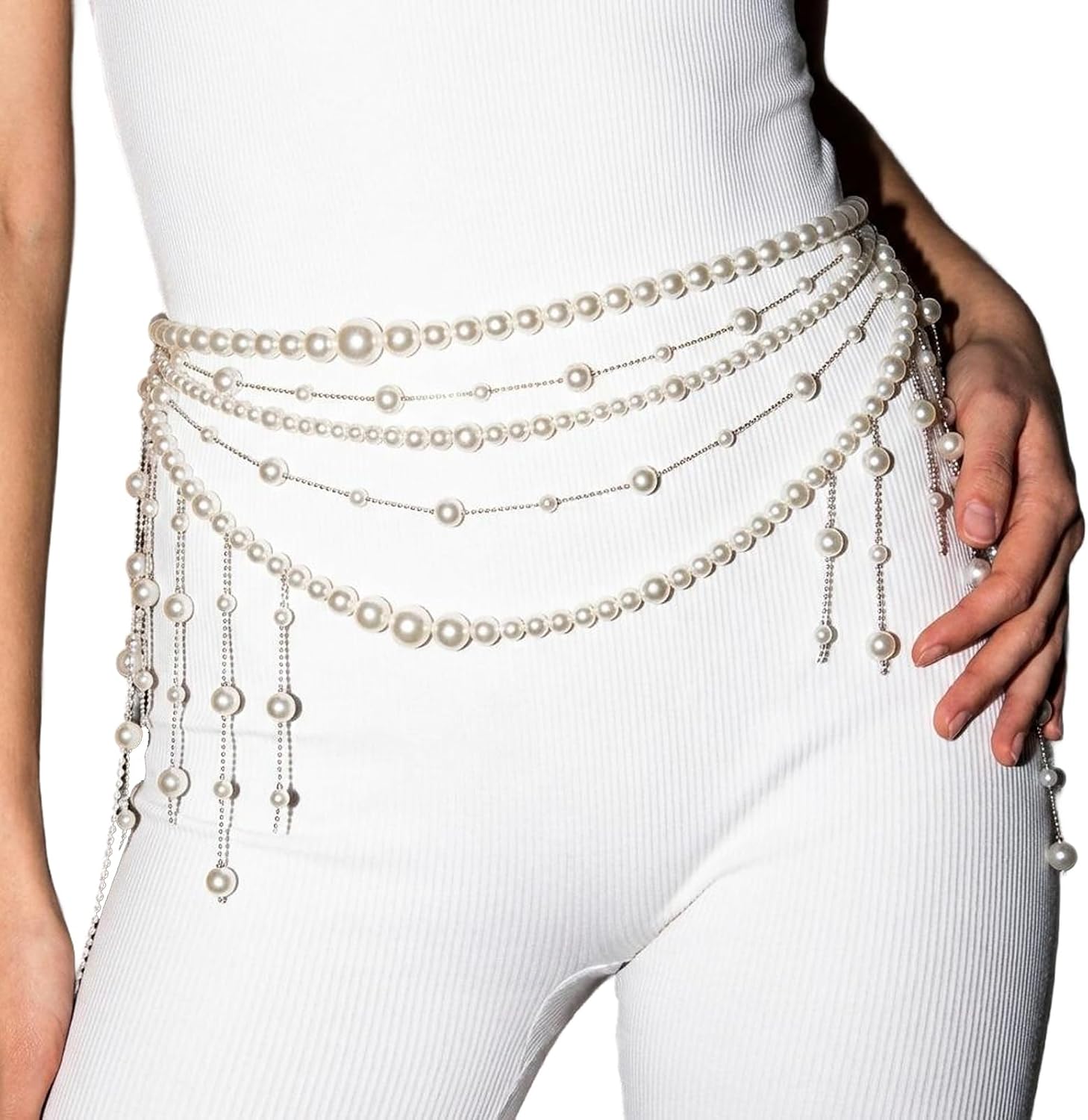 Sexy Multilayer Tassel White Pearl Waist Chain for Women,Bikini Layered Beaded Body Chain,Festival Pearl Waist Belt,Summer Beach Beads Hip Belly Jewelry