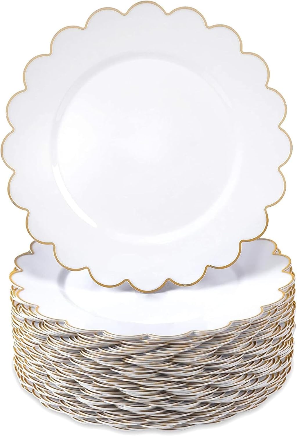 Sparkle and Bash Bridal Shower Plates - 9 in, White Plastic, 50 Pack, Gold Scalloped Edge - Disposable Plates for Weddings - Baby Showers & Tea Parties - Decorative Scalloped Serveware