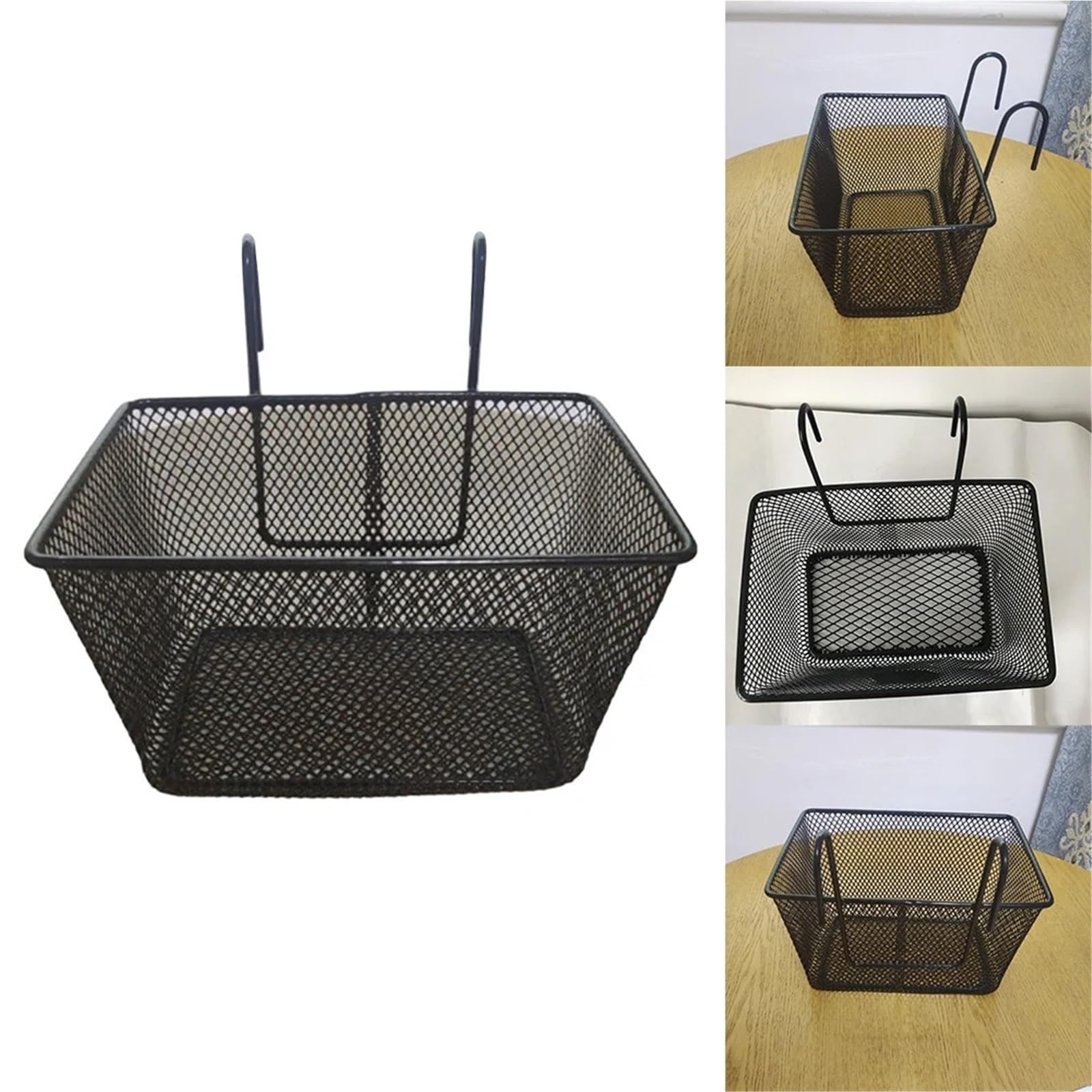 Panier à vélo en Maille métallique | Maille métallique noire 25x17x15cm déplacements, pique-nique, loisirs : guidon avant à dégagement rapide