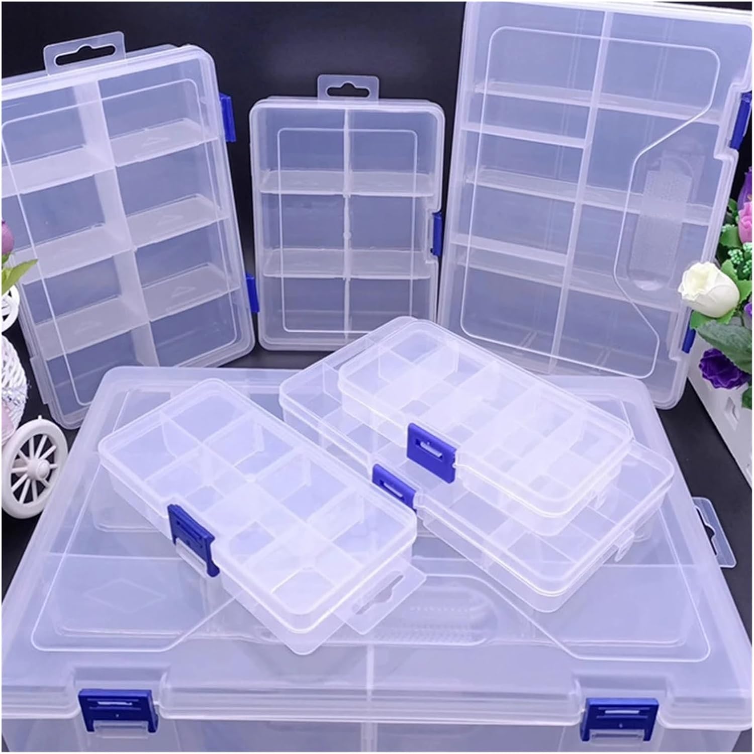 8 Styles Multi Grids Plastic Box Storage Compartment Jewelry Organizer PP Transparent Screw Show(Style-05)