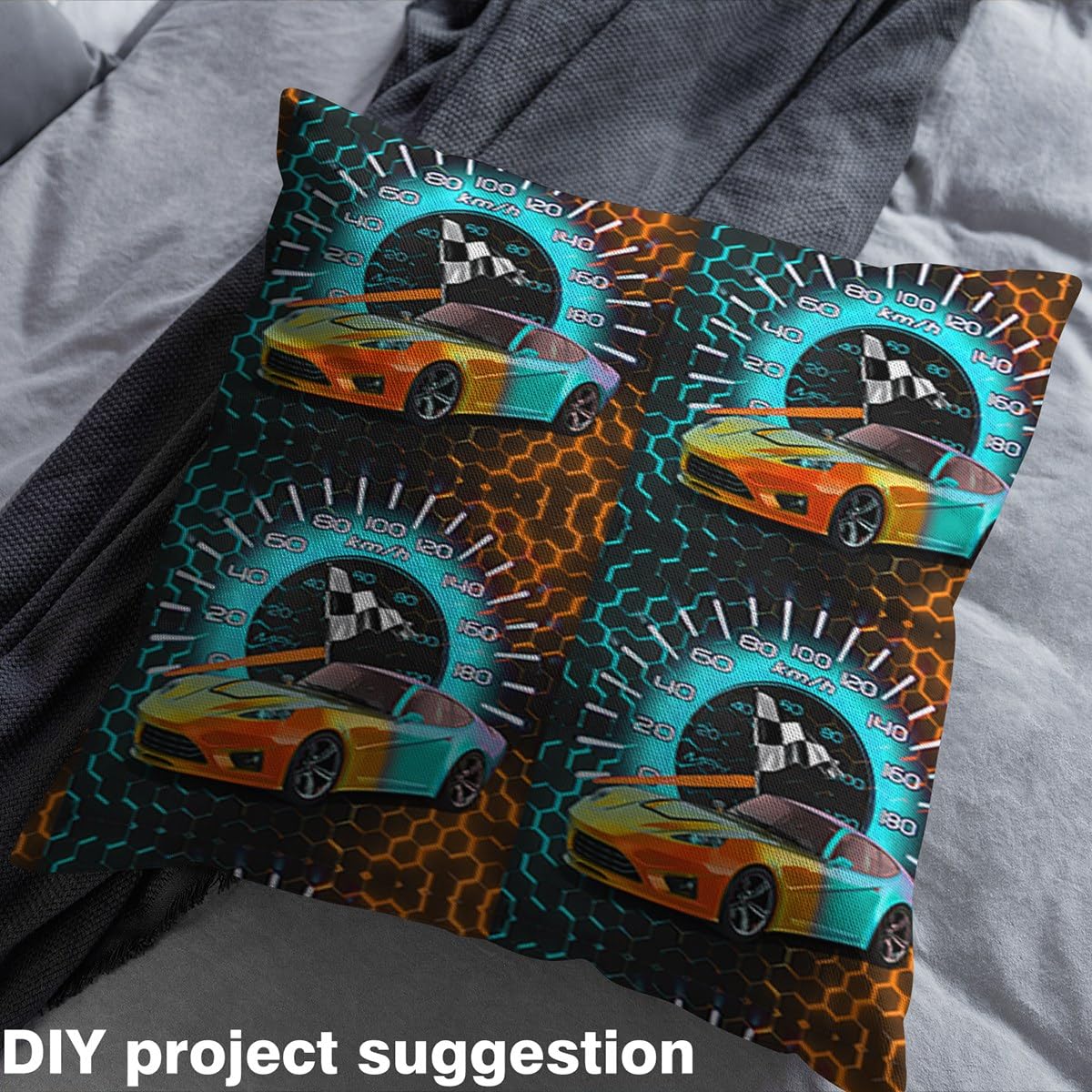 Homemissing Rennwagen Stoff Meterware 276x150cm Rennwagen Dekorative Wasserdichter Patchwork Stoffe Teal Orange Waben Polsterstoff für Stühle Sechseckig Rennwagen DIY Stoffpaket
