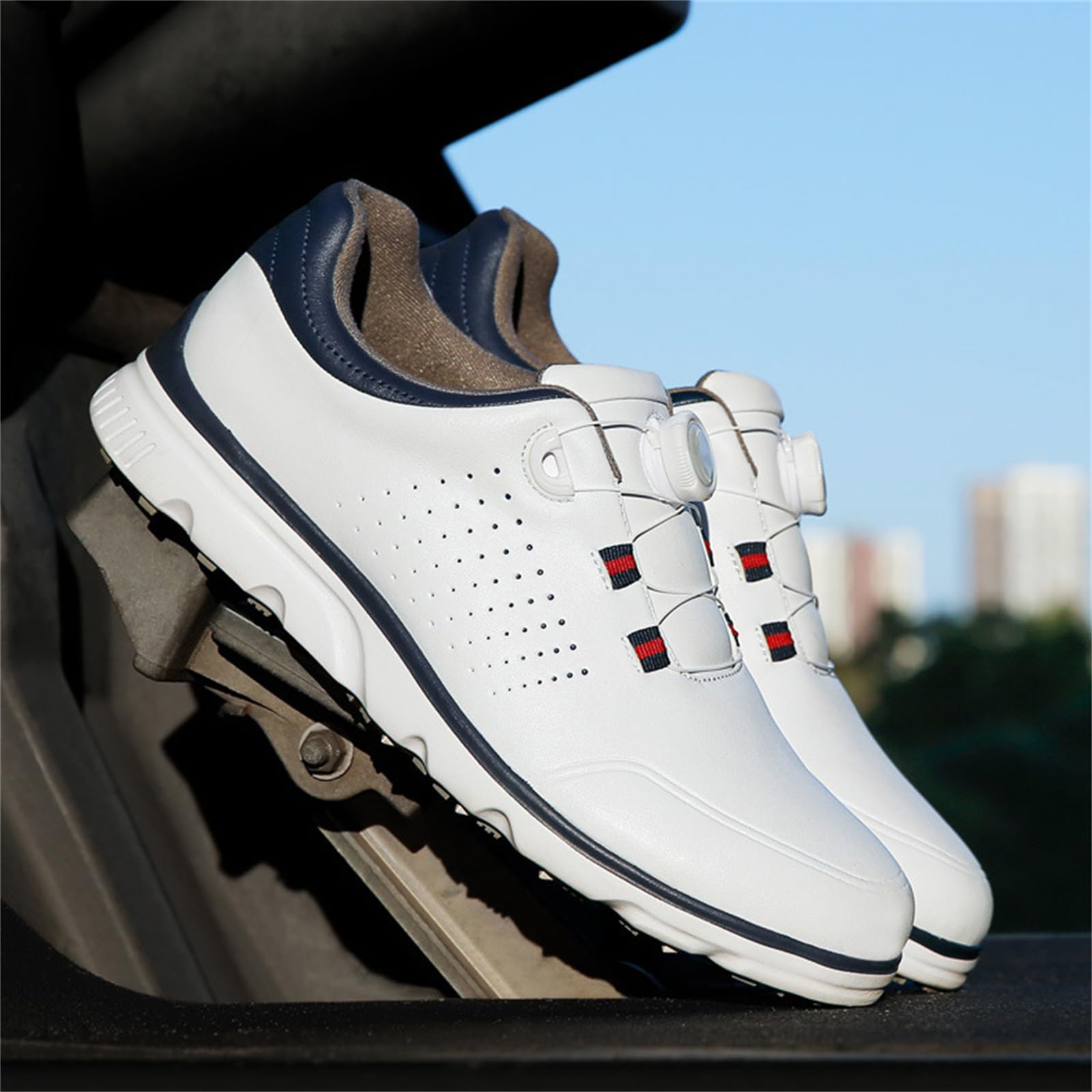 JiuQing Męskie buty golfowe bezkolcowe wodoodporne wygodne skórzane buty golfowe do chodzenia na świeżym powietrzu