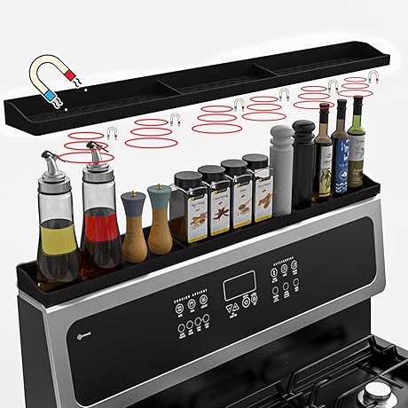 Premium 30" Magnetic Spice Rack for Kitchen, Heat-Resistant Stovetop Shelf Organizer