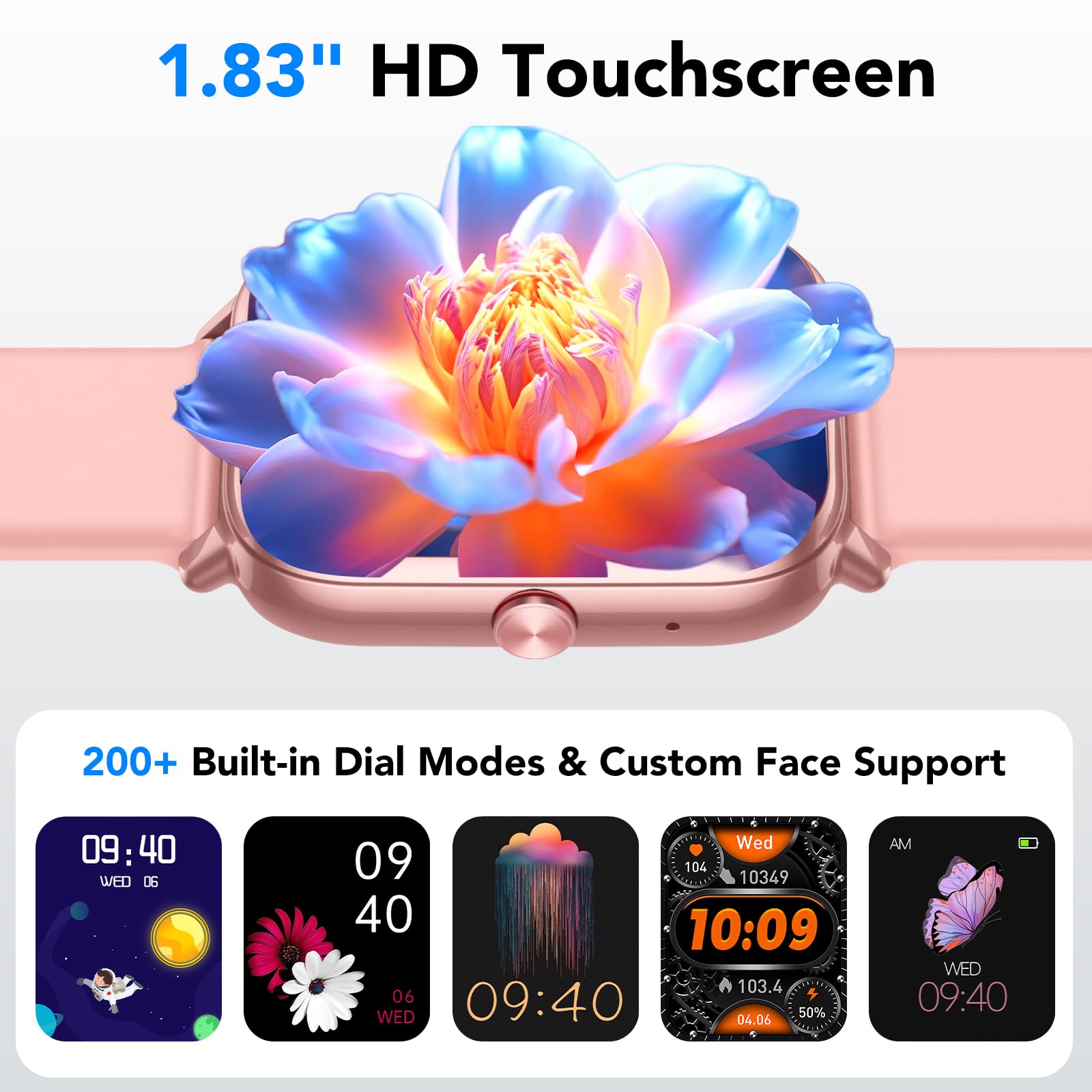 Smartwatch Uomo Donna, 1.83"HD Orologio con Chiamate Bluetooth, 110+ Modalità Sportive, Fitness Tracker con Batteria da 1000mAh, Autonomia 20 Giorni, Impermeabile IP68 Smartwatch per Android/iOS