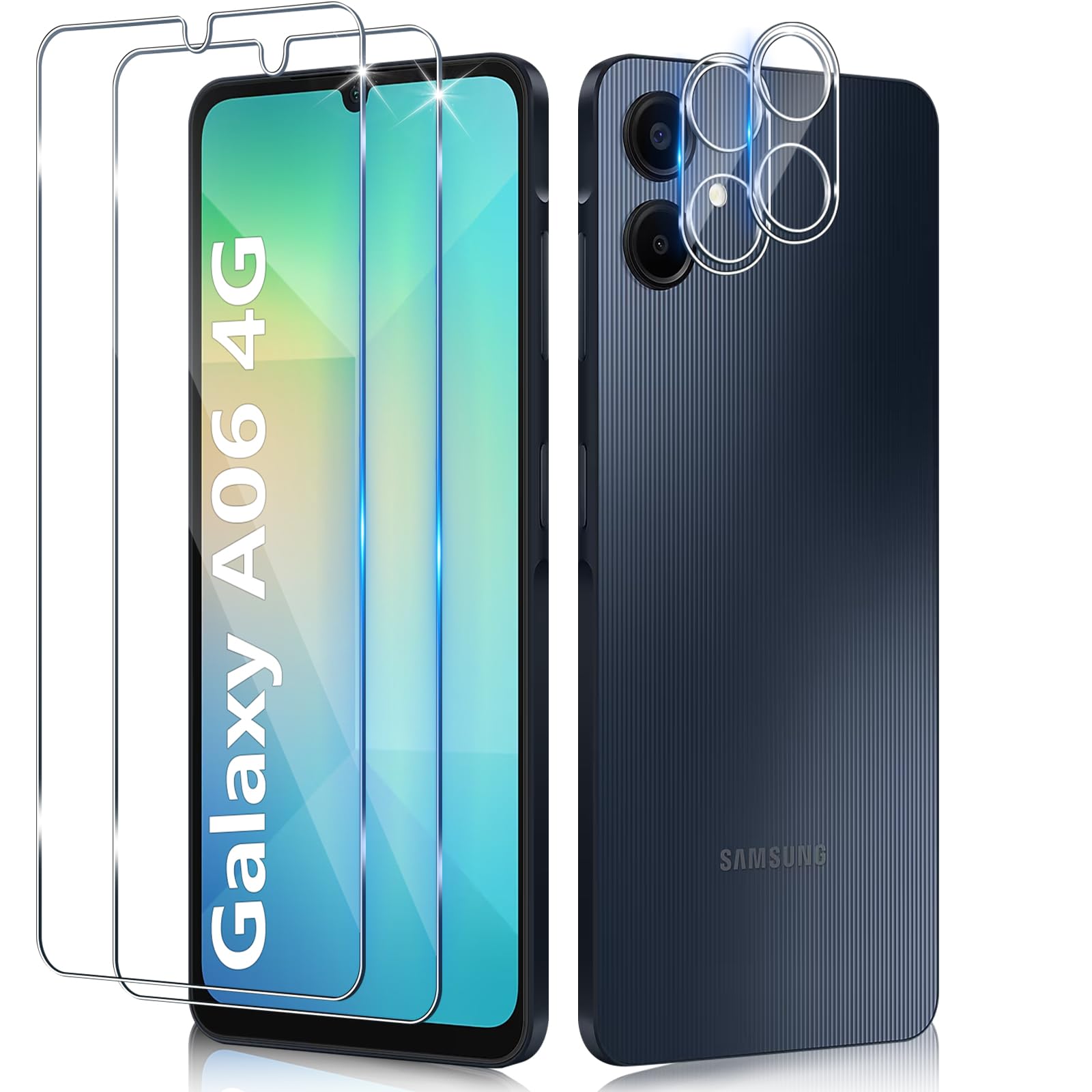 Funrae Schutzfolie für Samsung Galaxy A06 4G für Panzerglas, 2 PCS 0.33MM 9H Härte Folie und 2 PCS Ultra-Klar Kamera Schutz, Anti-Kratzen Displayschutz Folie Schutzglas