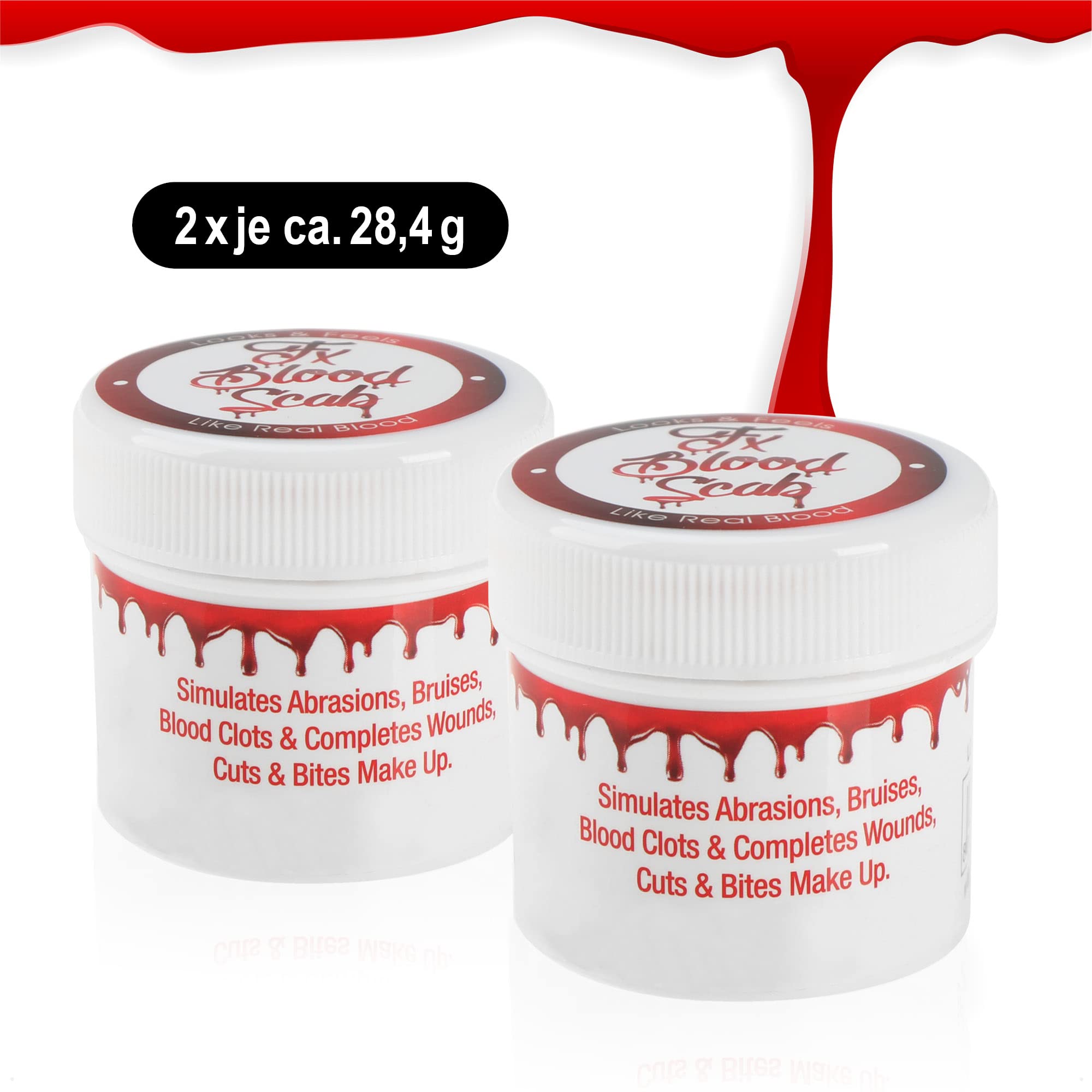 com-four 2x fake blood with sponge - make-up color for special effects - blood gel for Halloween, carnival or theme parties - scab dark red - fake blood (Fake blood with sponge) - Image 4