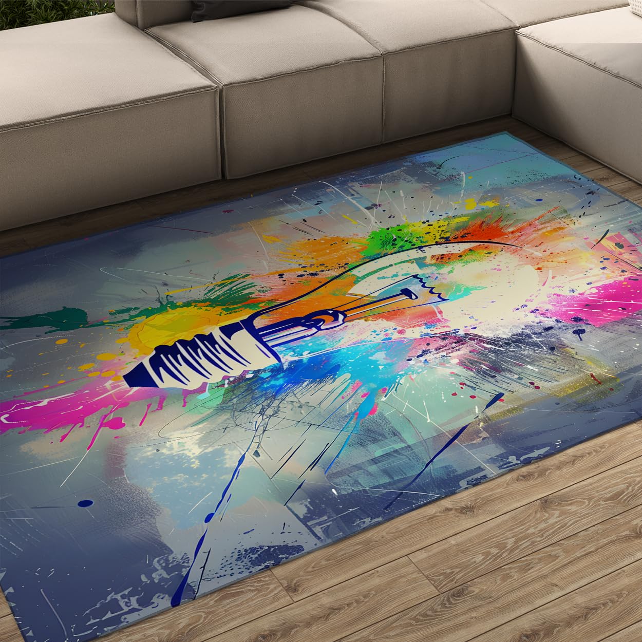 Tapis 120x150cm lavables peinture graffiti avec motif d'ampoule coloré