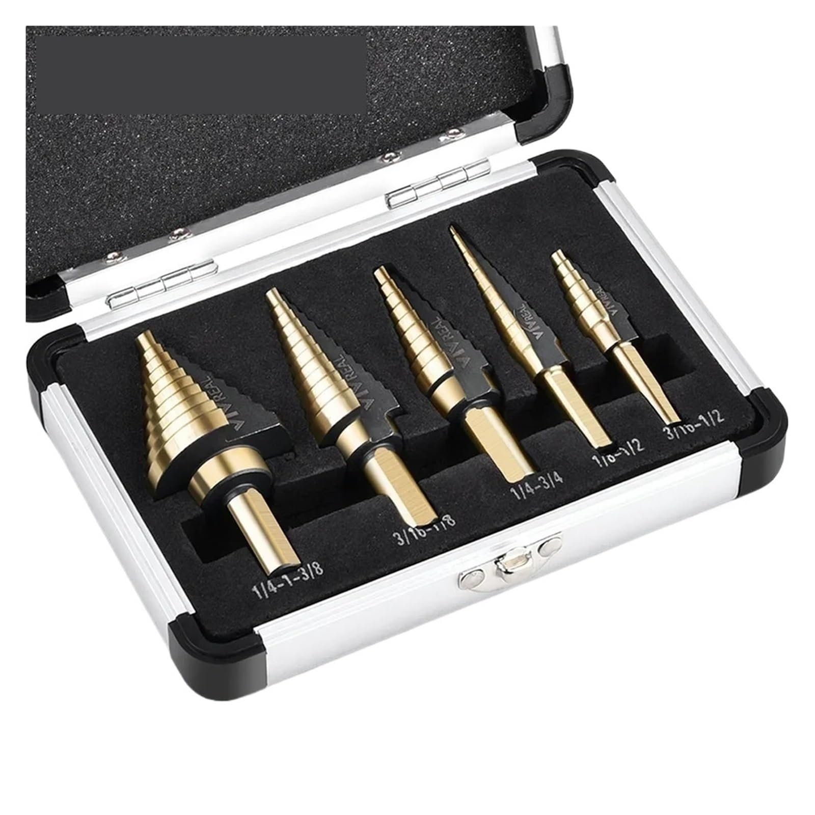 4241 Juego de brocas escalonadas cobalto, 50 tamaños | Broca cónica de múltiples orificios for metal y madera con estuche de aluminio