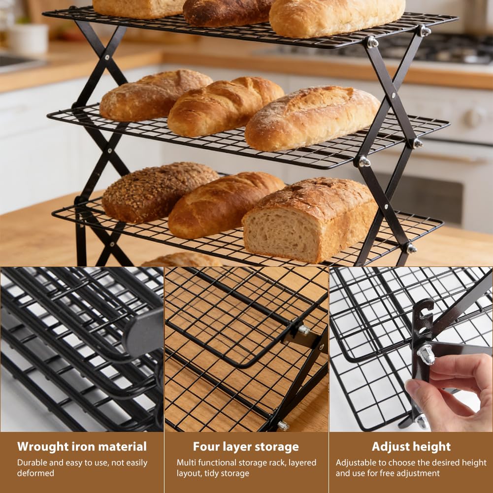 Grille de refroidissement empilable pliable 4 étages pour cuisine biscuits gâteaux muffins pain