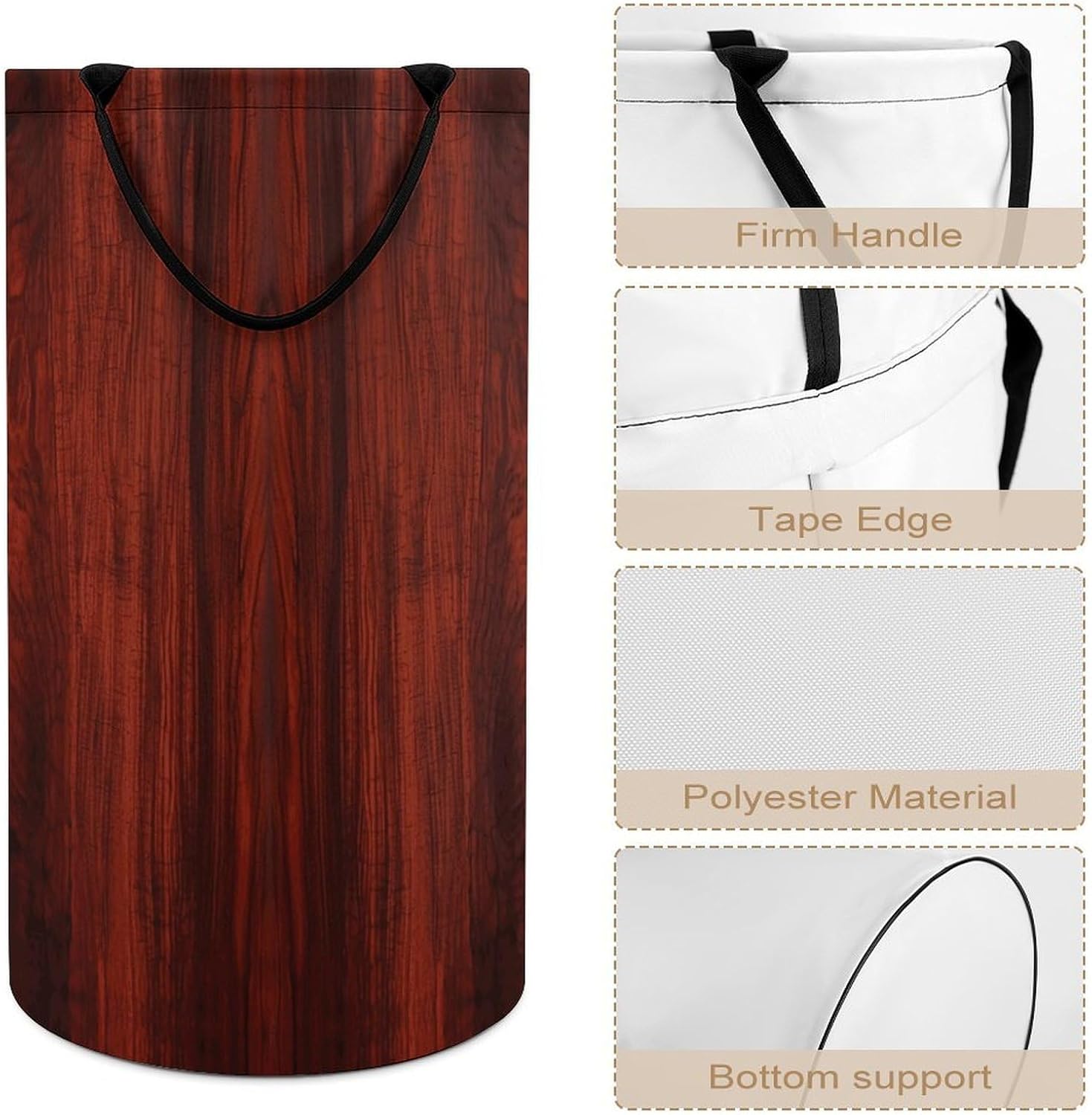 Red Wood Laundry Hamper with Handles Freestanding Large Laundry Basket Collapsible Clothes Hamper Waterproof Clothes Basket for Family Bathroom Decor Storage 86L