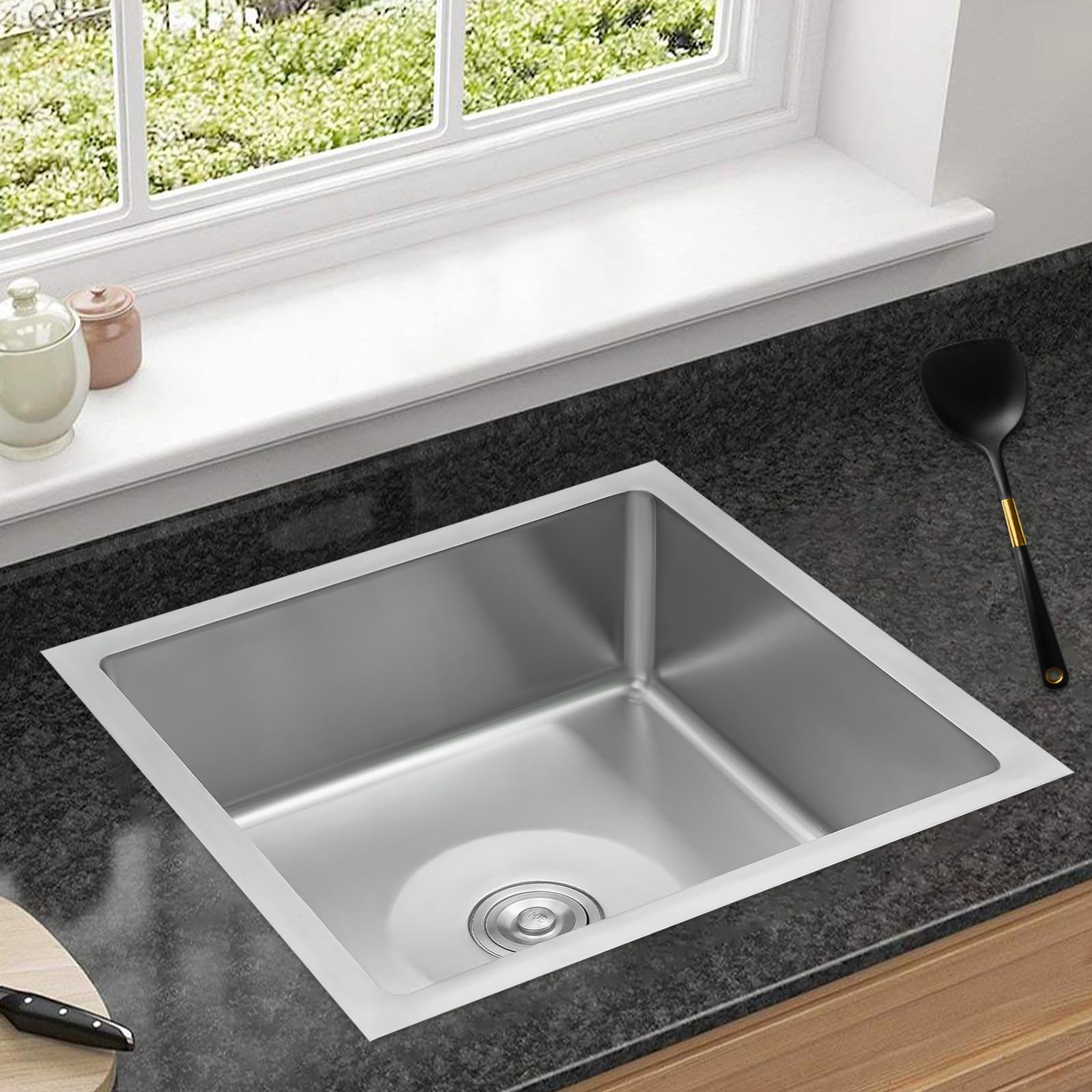 Lavello da cucina in acciaio inox 304, 60,96 x 60,96 x 33,02 cm, con