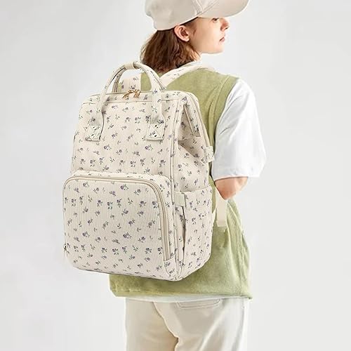 Miniatura 2 de Pañalera de pana para bebés, niñas y niños, bolsas de pañales grandes para mamá (pana beige floral morado)