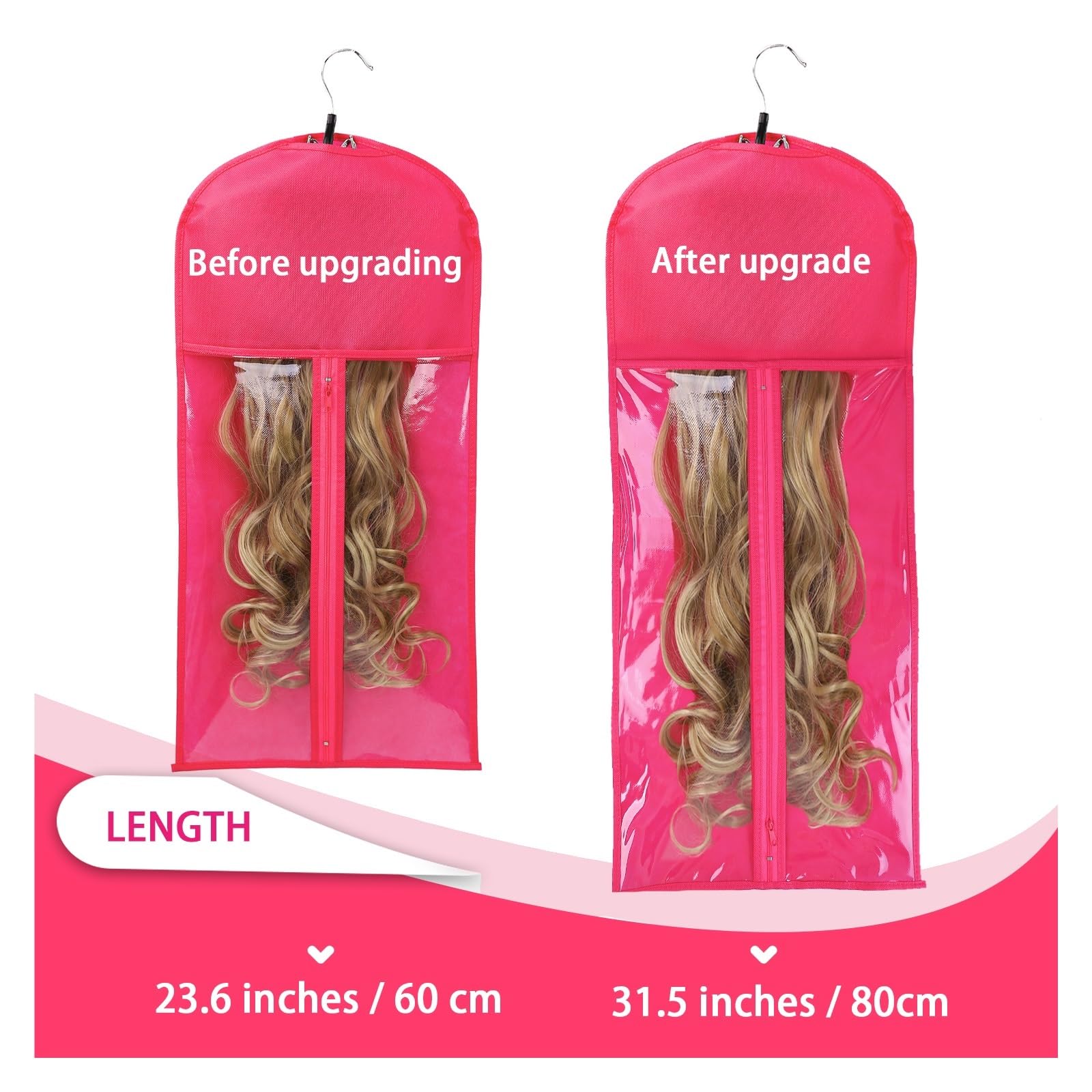 PerüCken Aufbewahrungsbeutel 60/80 cm Perücken-Aufbewahrungstasche mit Aufhänger for mehrere Perücken, Haarteile, Bündel, Pferdeschwanz, Haarverlängerung, Verpackungstasche, Vlies-Perückentasche(1)