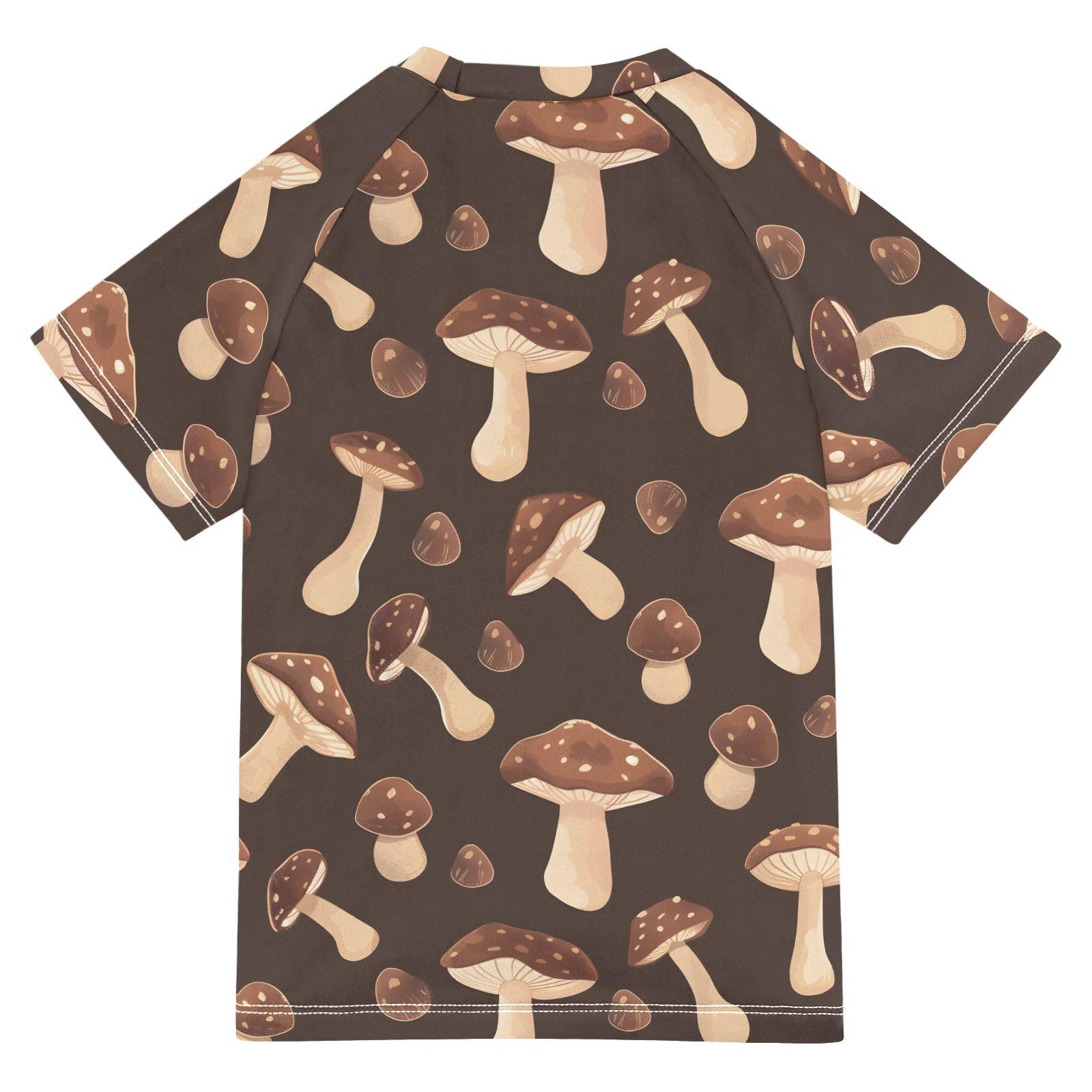 ALAZA Boys Swim Shirt Short Sleeve Rash Guard for Boys Girls UPF 50+ Chocolate Mushrooms 9-10T