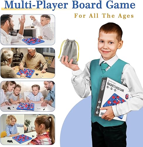 Miniatura 7 de Juego de ajedrez magnético, juego magnético de ajedrez para niños y adultos, noche familiar, juego magnético multijugador 2 en 1 con 36 piezas y