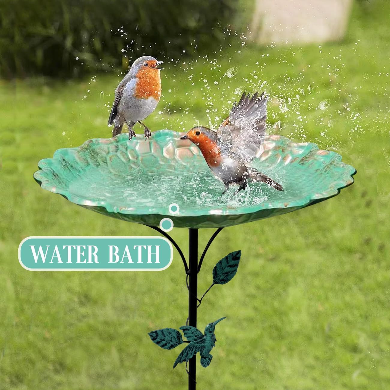 32In Bird Bath for Garden, Vintage Bird Hummingbird Baths Feeder Bowl, Freestanding Birdbaths and Supports with 5 Prongs Base Stake for Outdoors Garden Patio Yard Lawn Decor Birds Supplies — view 7