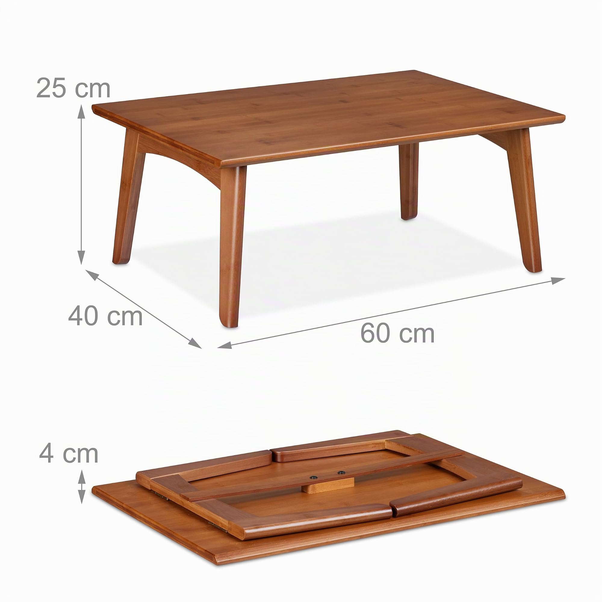 Relaxdays Mesa de Centro, Plegable, Mesita Salón, Efecto Madera Nogal, 25 x 60 x 40 cm, de Bambú, Mesilla Baja, Marrón