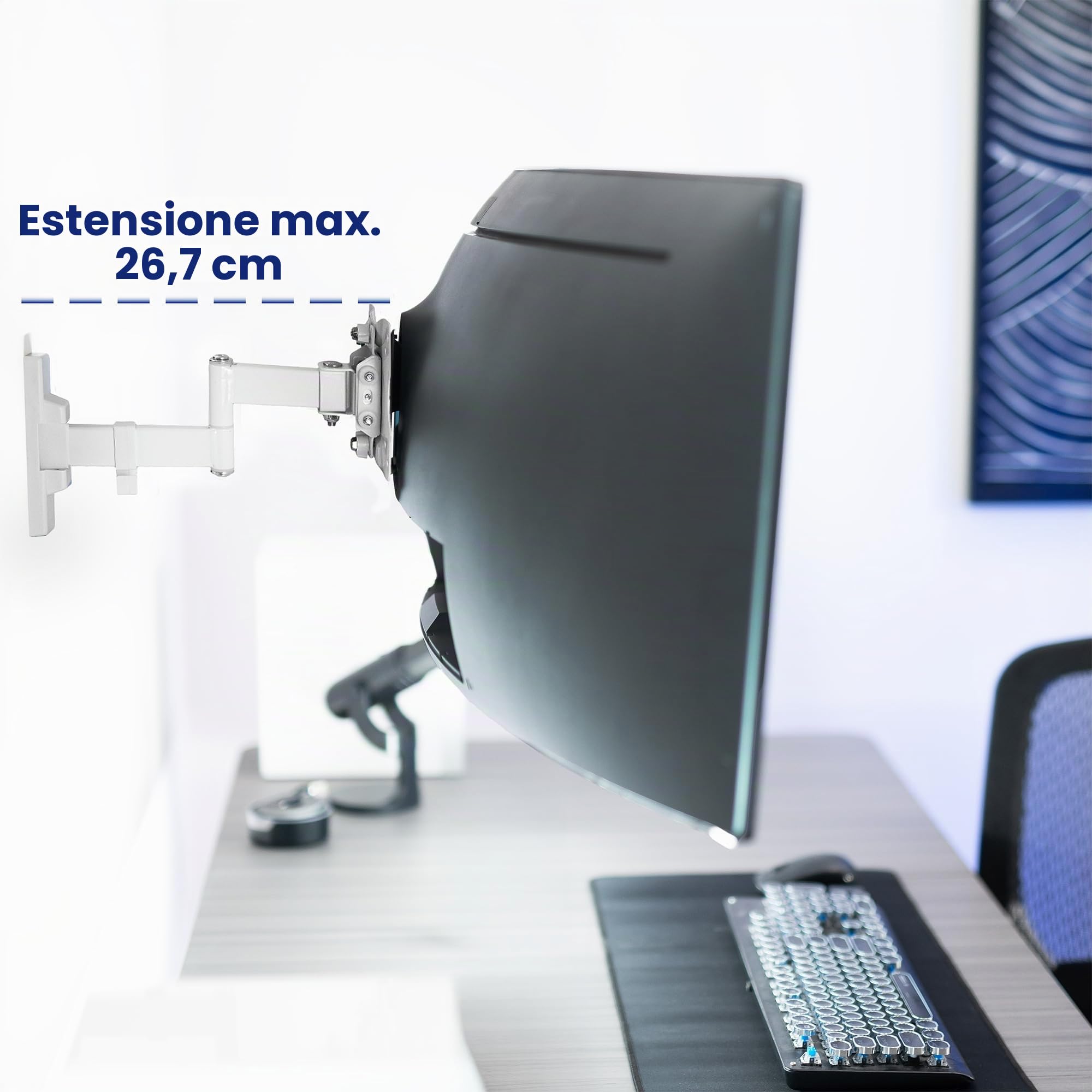 VIVO MOUNT-VW01MW - Supporto da parete Full Motion per TV LCD LED e schermi fino a 27", inclinabile e girevole, VESA max 100 x 100 mm, colore: bianco