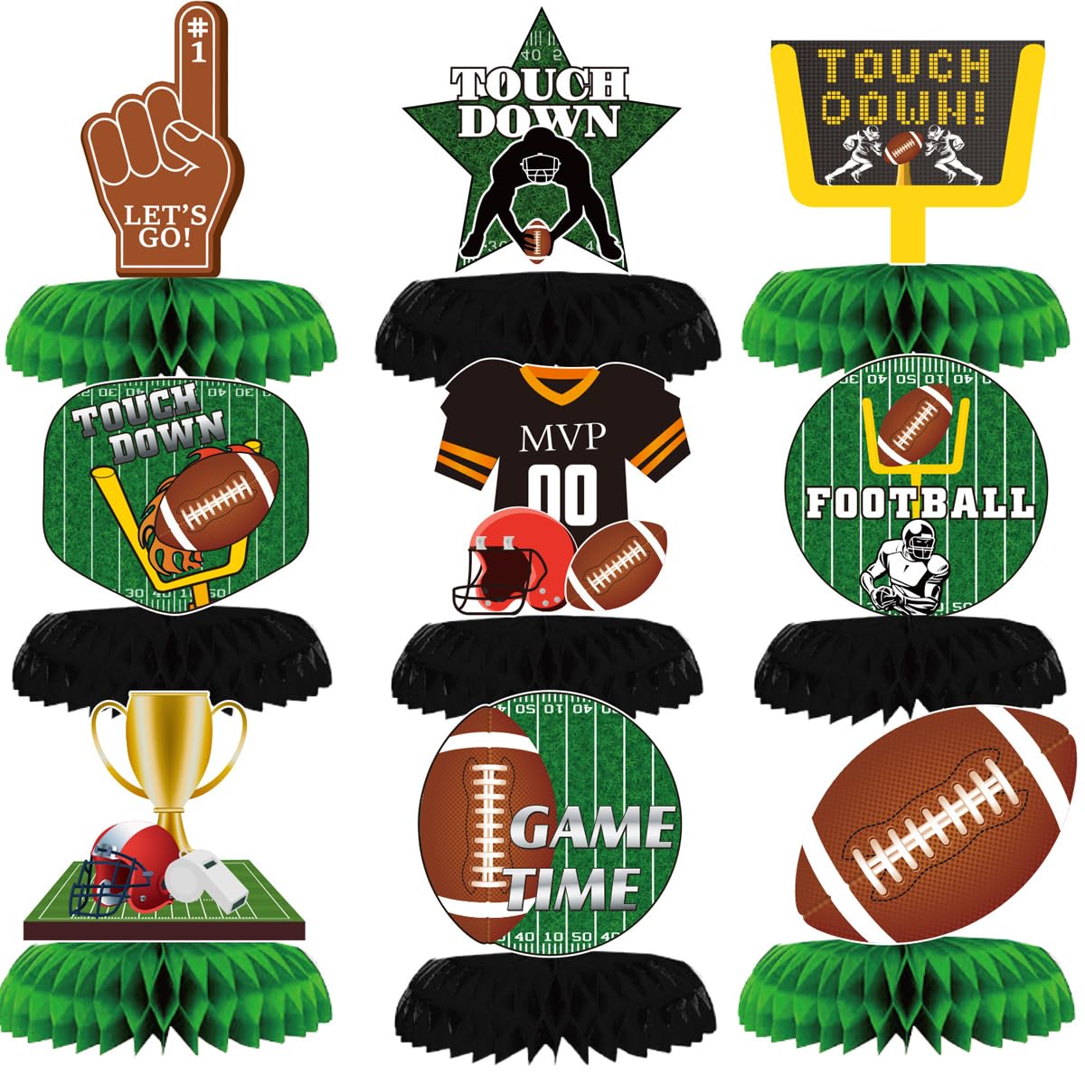Fuwraixis Rugby Honeycomb Deco, 9 Piece American football Birthday Party Decoration, Sports Theme Honeycomb Table Centrepiece, for anniversarie and family gathering