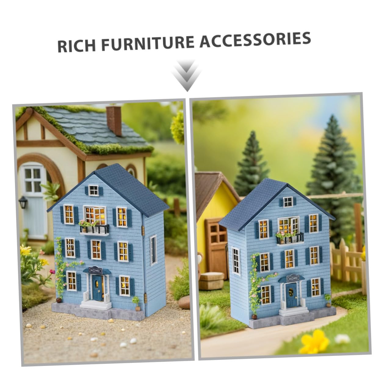 Abaodam Kit Mini Casa delle Bambole in Legno con Mobili Costruzione Artigianale Portatile per Adulti e Ragazzi Decorazione Natalizia Creativa e Collezionabile