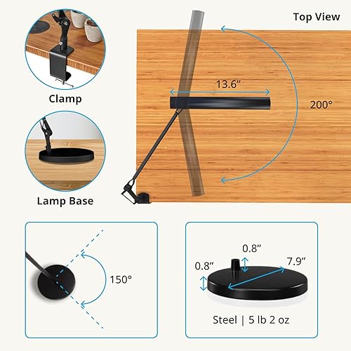Miniatura 5 de UPLIFTDESK Lámpara de escritorio LED E7 con abrazadera, lámpara negra con base plateada