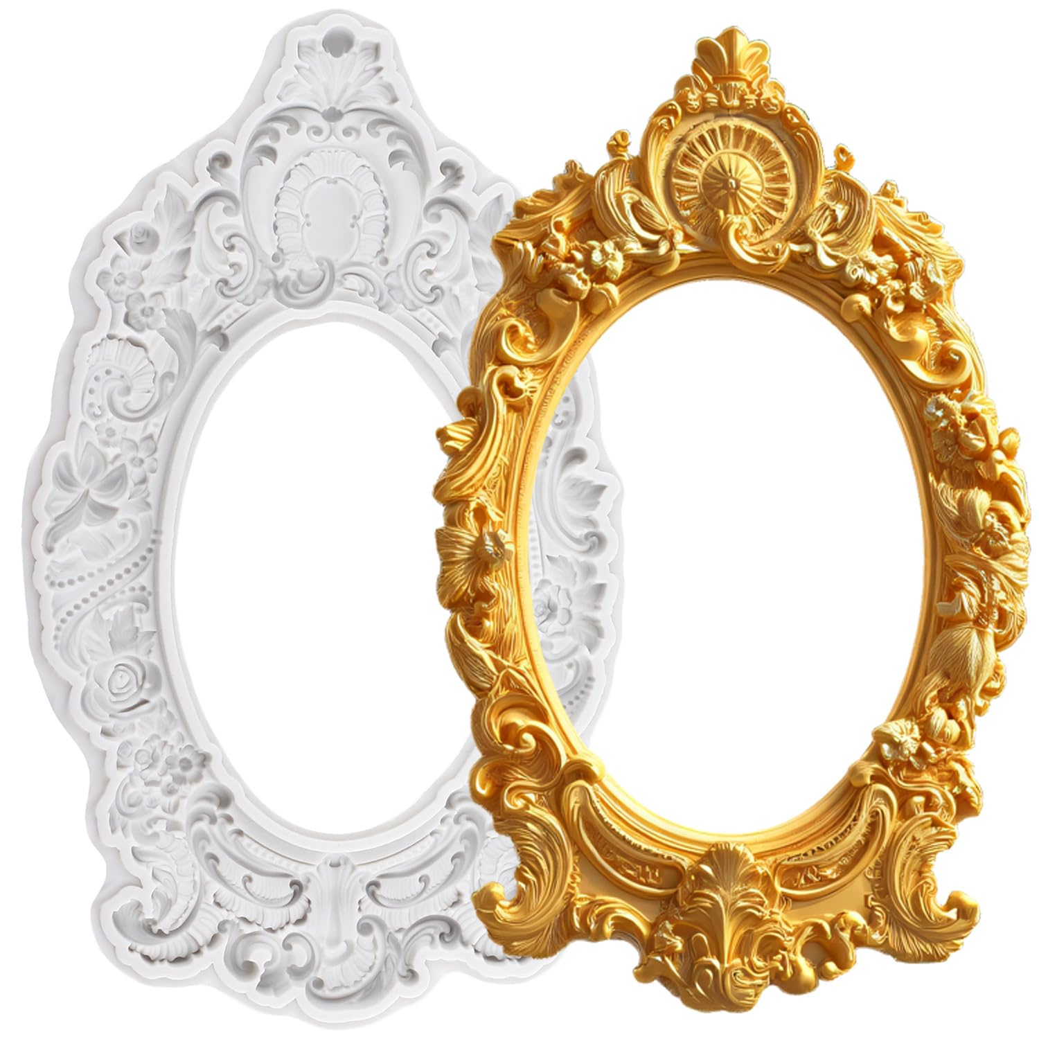 Sijiangmold Picture Frames Silicone Moulds Baroque Photo Frame Fondant Mould Vintage Mirror Frame Mould for Cake Decoration Chocolate Cupcake Topper Candy Polymer Clay Gum Paste