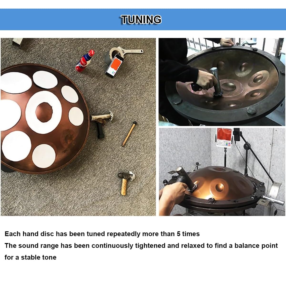 Tamburo In Acciaio Per Handpan A 432 Hz/440Hz 10 Note Da 22 Pollici In Re Minore, Tamburo Per Handpan Per Adulti(Nero,440Hz)
