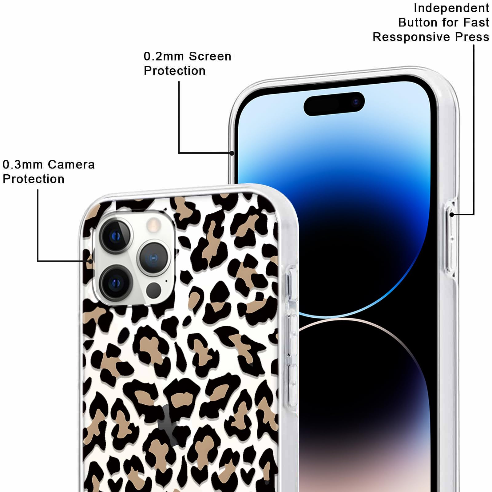 Yoedge 2 × Cover per iPhone 15 Pro Max 6,7" - Custodia Marrone Leopardo per Telefono in Trasparente con Aesthetic Disegni, Custodie per Cellulare in Silicone TPU per iPhone 15 Pro Max case - Vista 4